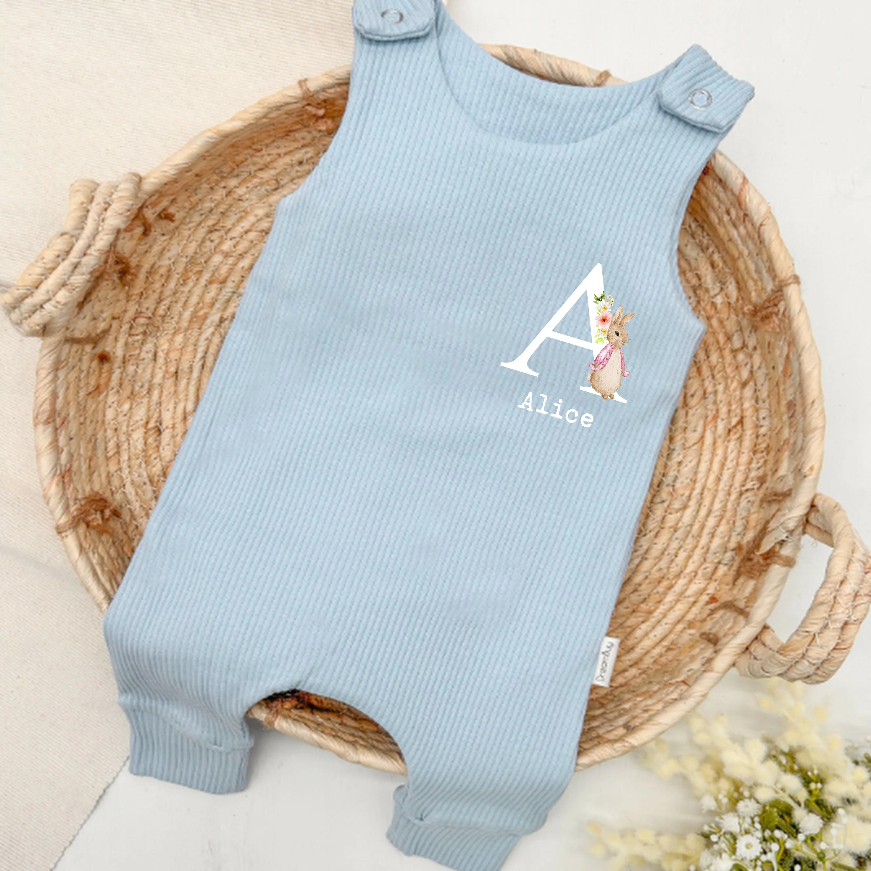 Personalised Pink Rabbit Initial Ribbed Dungarees - Image 2