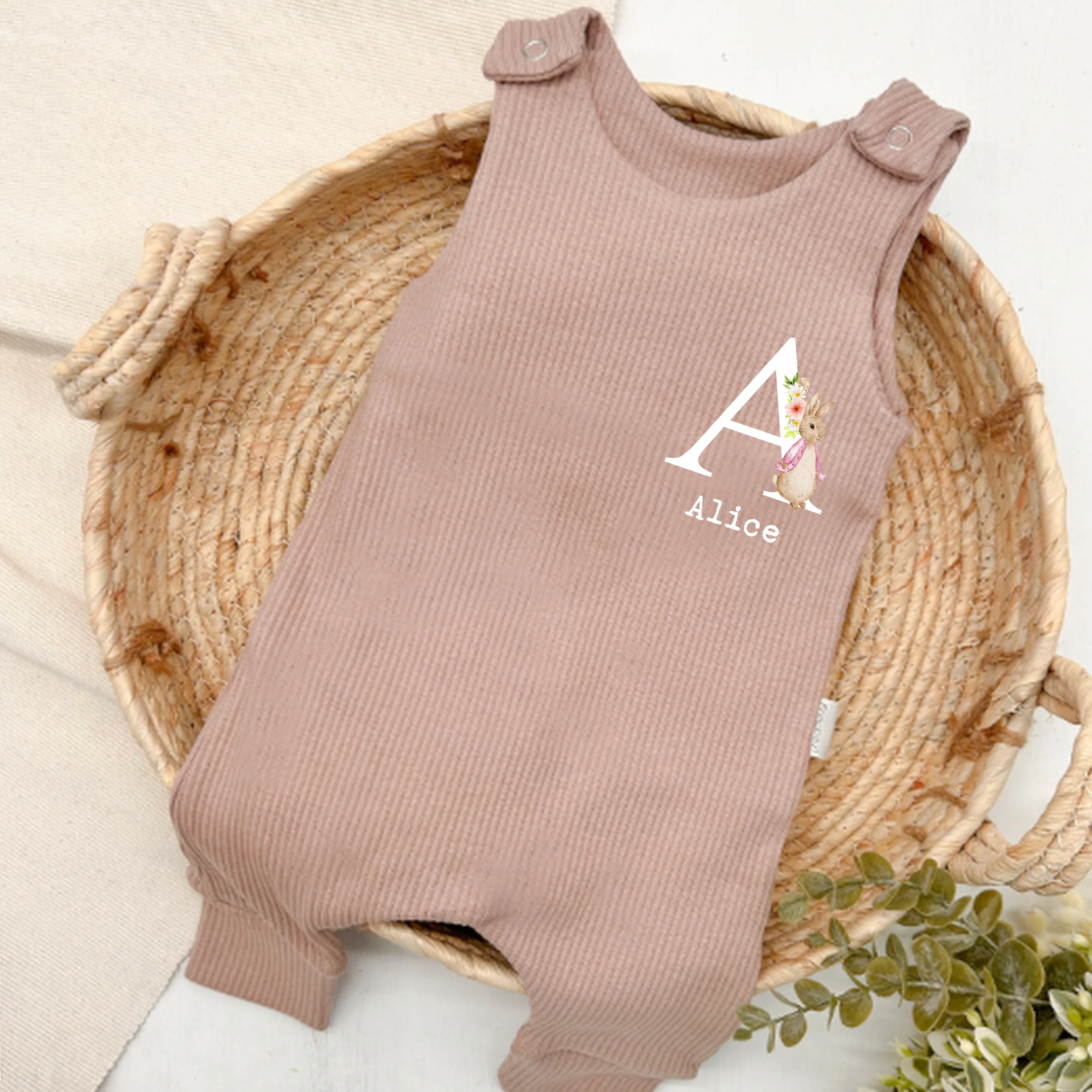 Personalised Pink Rabbit Initial Ribbed Dungarees - Image 3