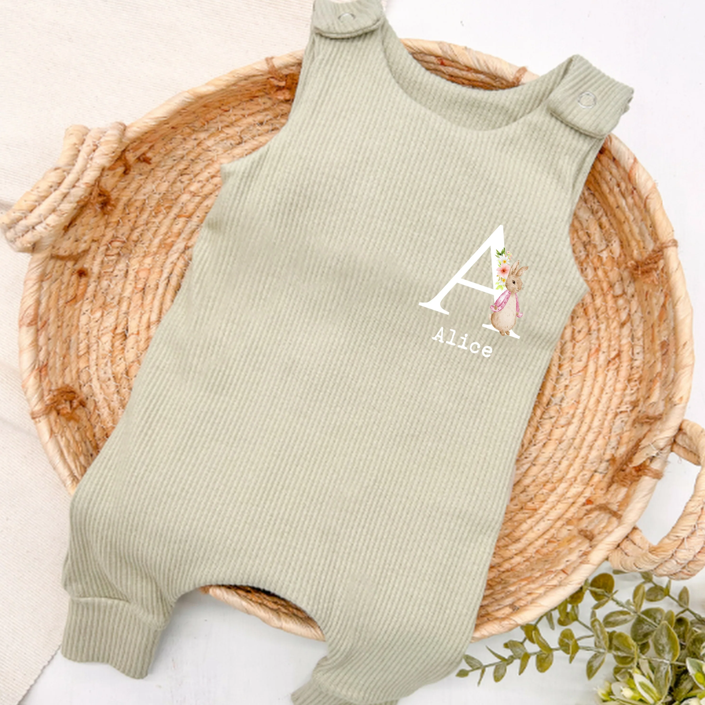 Personalised Pink Rabbit Initial Ribbed Dungarees - Image 4