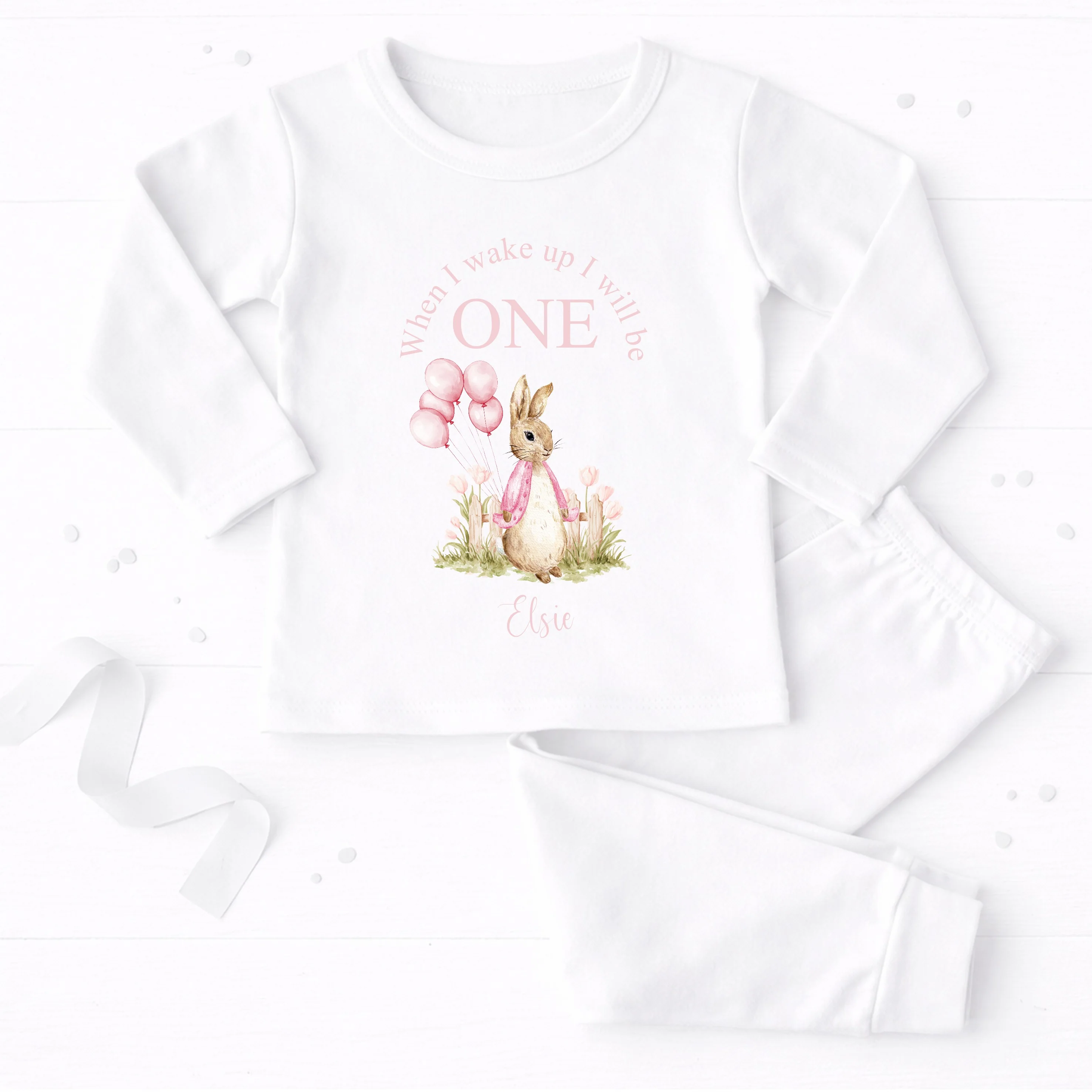 Personalised Pink Rabbit When I Wake Up I Will Be One First Birthday Pyjamas