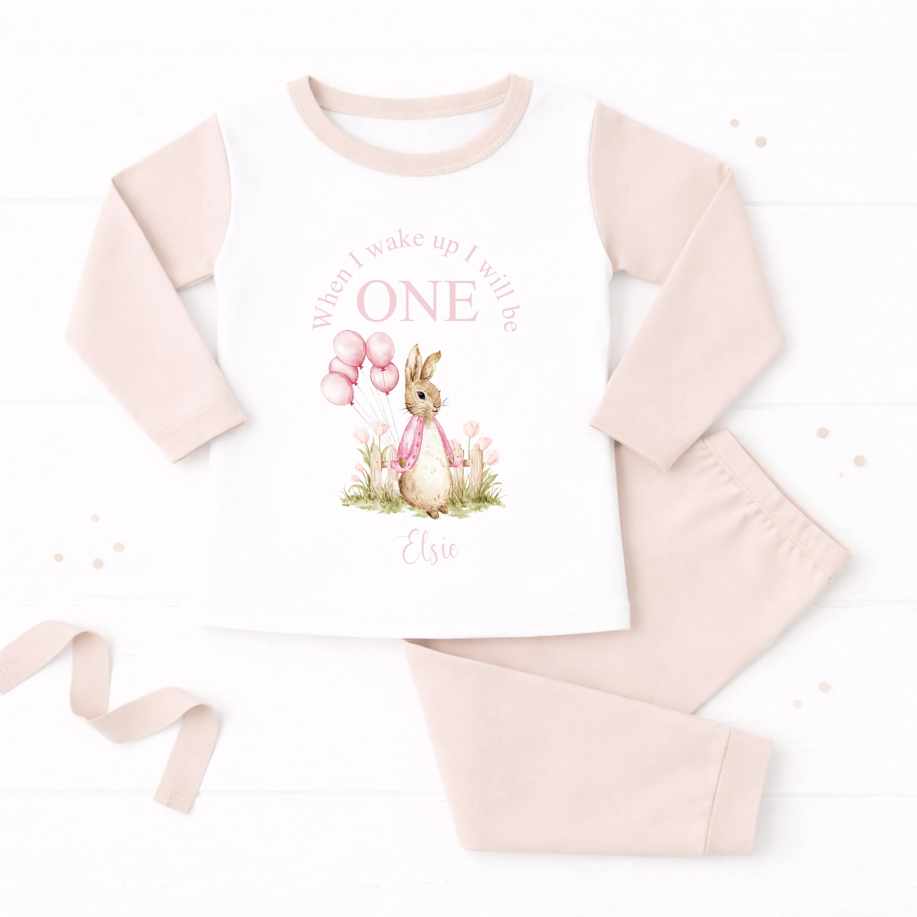Personalised Pink Rabbit When I Wake Up I Will Be One First Birthday Pyjamas - Image 2