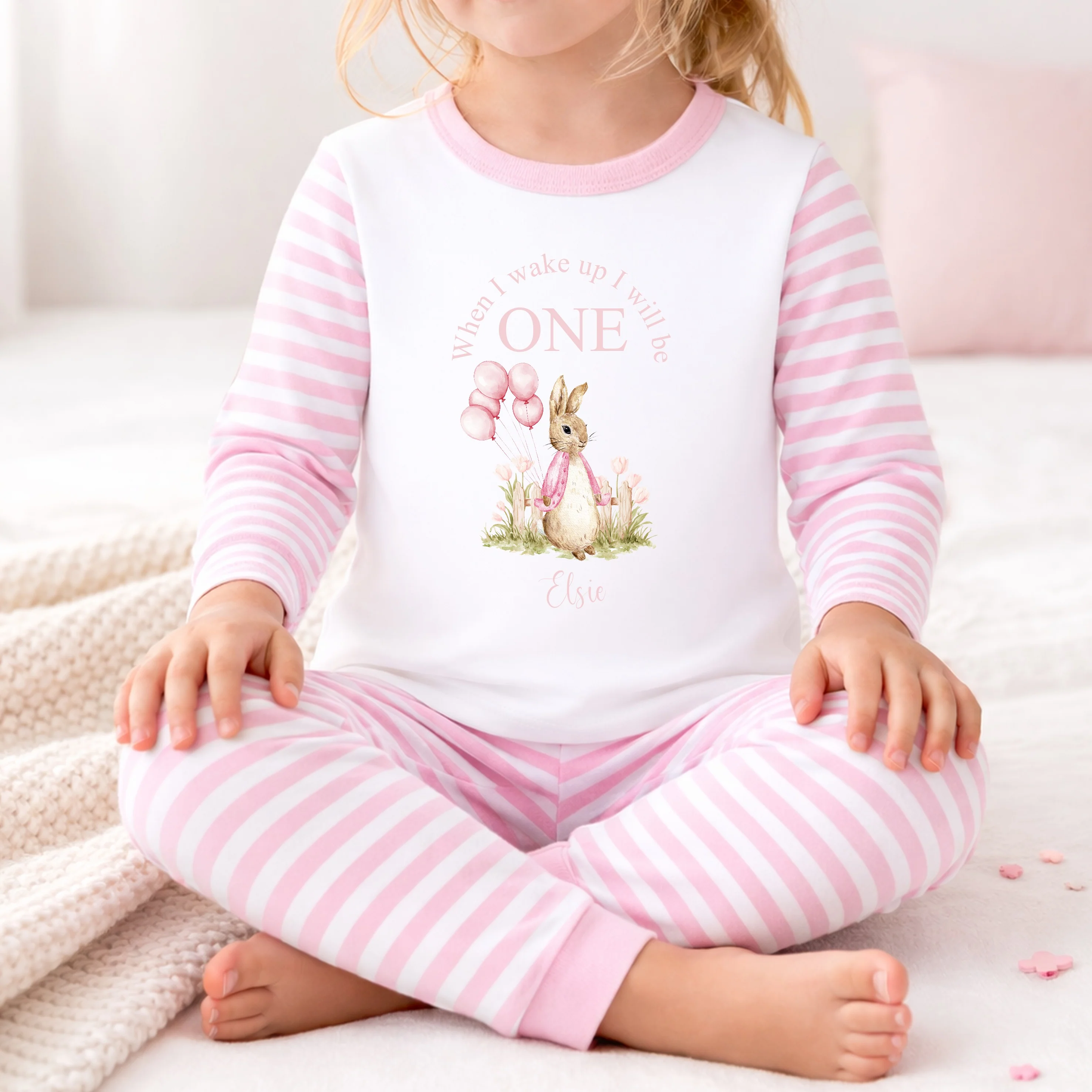 Personalised Pink Rabbit When I Wake Up I Will Be One First Birthday Pyjamas - Image 6