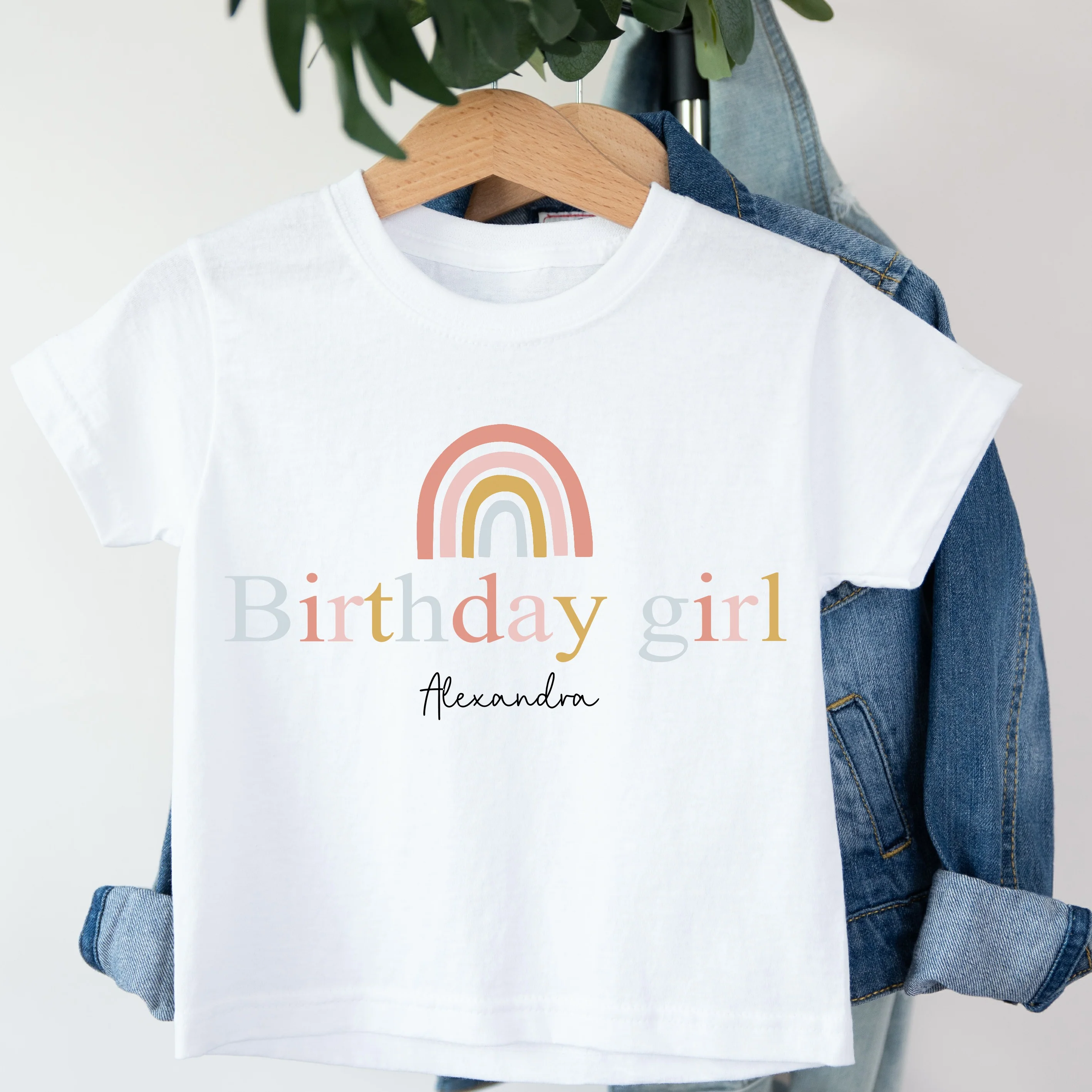 Personalised Pink Rainbow Birthday Girl T-shirt - Image 4