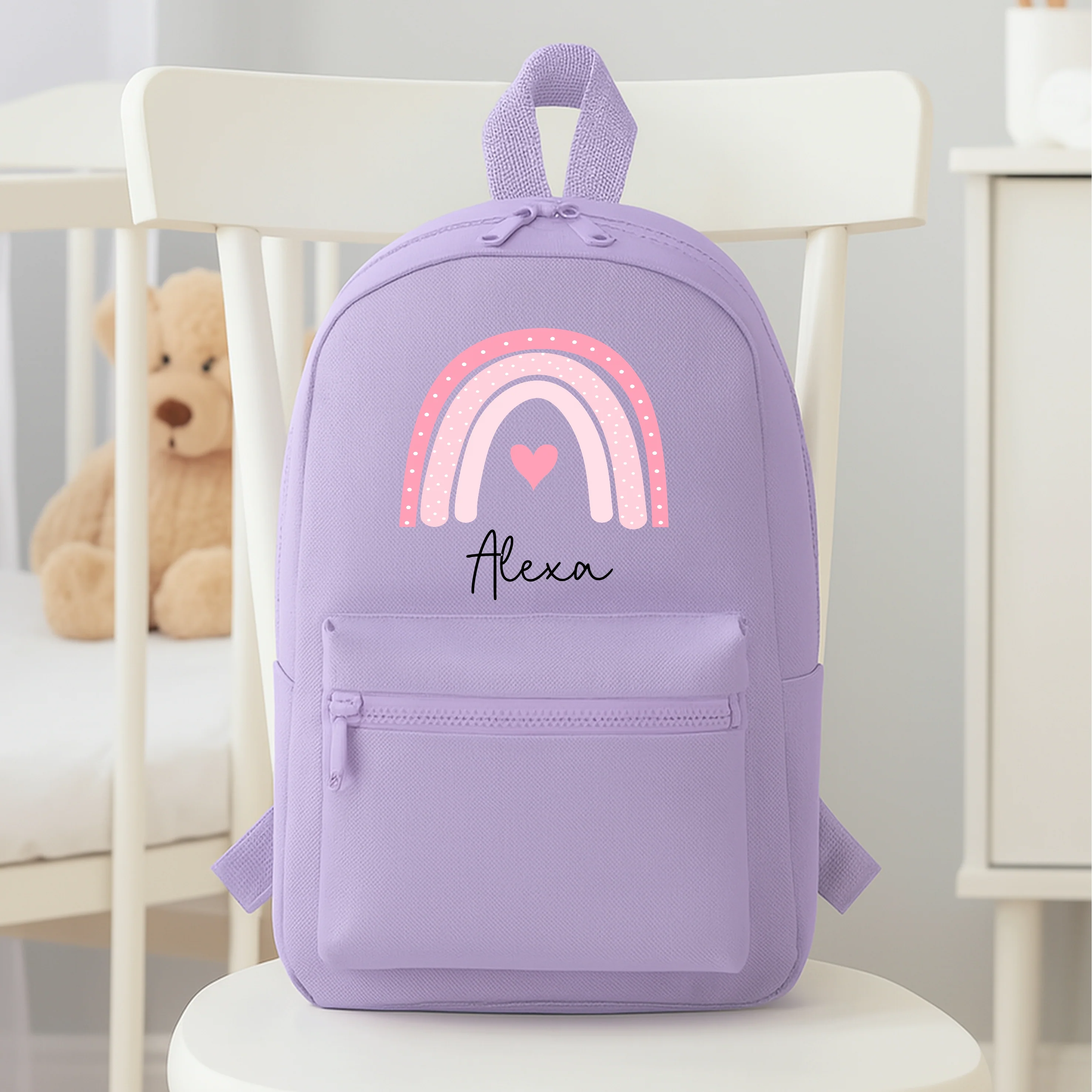 Personalised Pink Rainbow Heart Backpack - Image 3