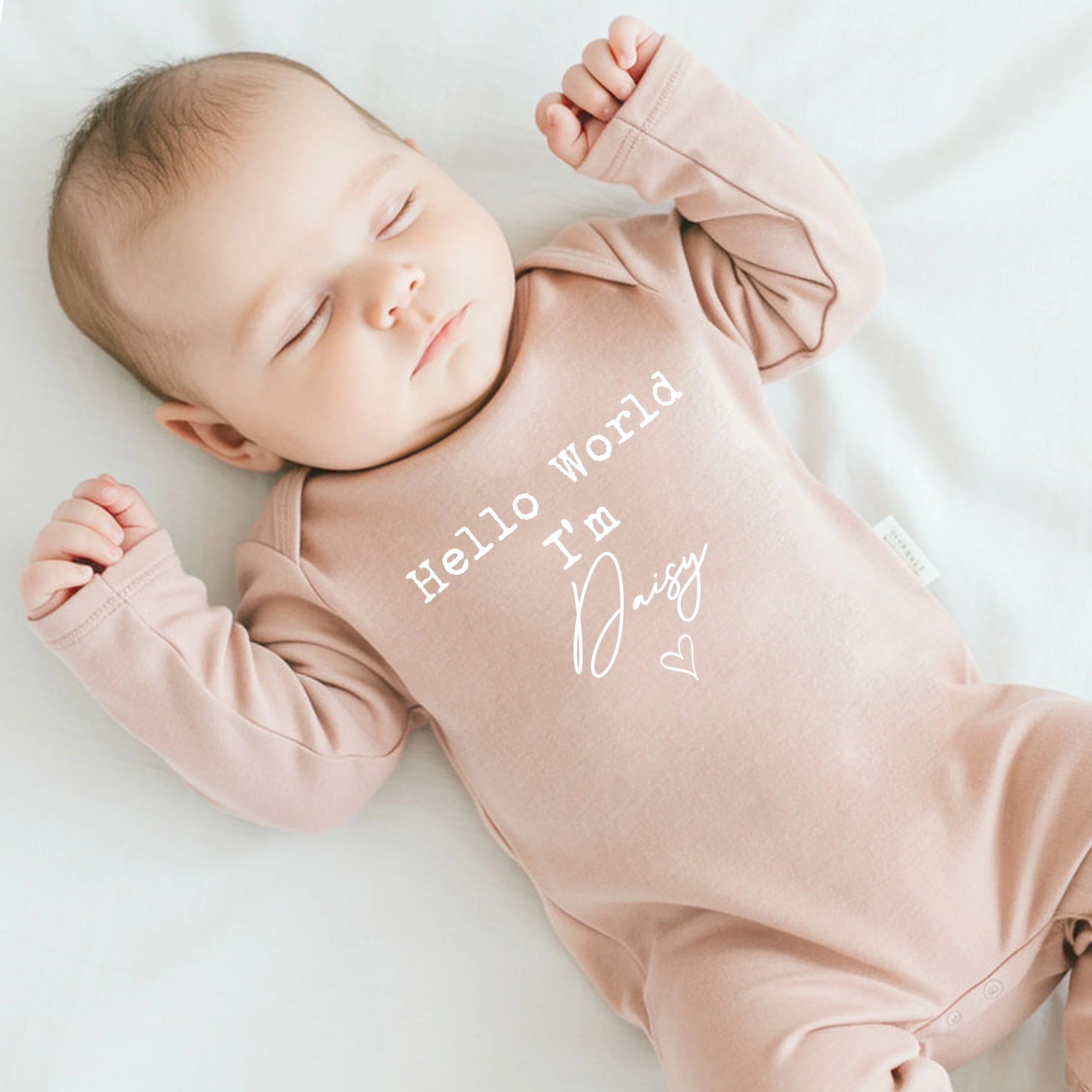 Personalised Pink Script Hello World Babygrow With Optional Matching Accessories