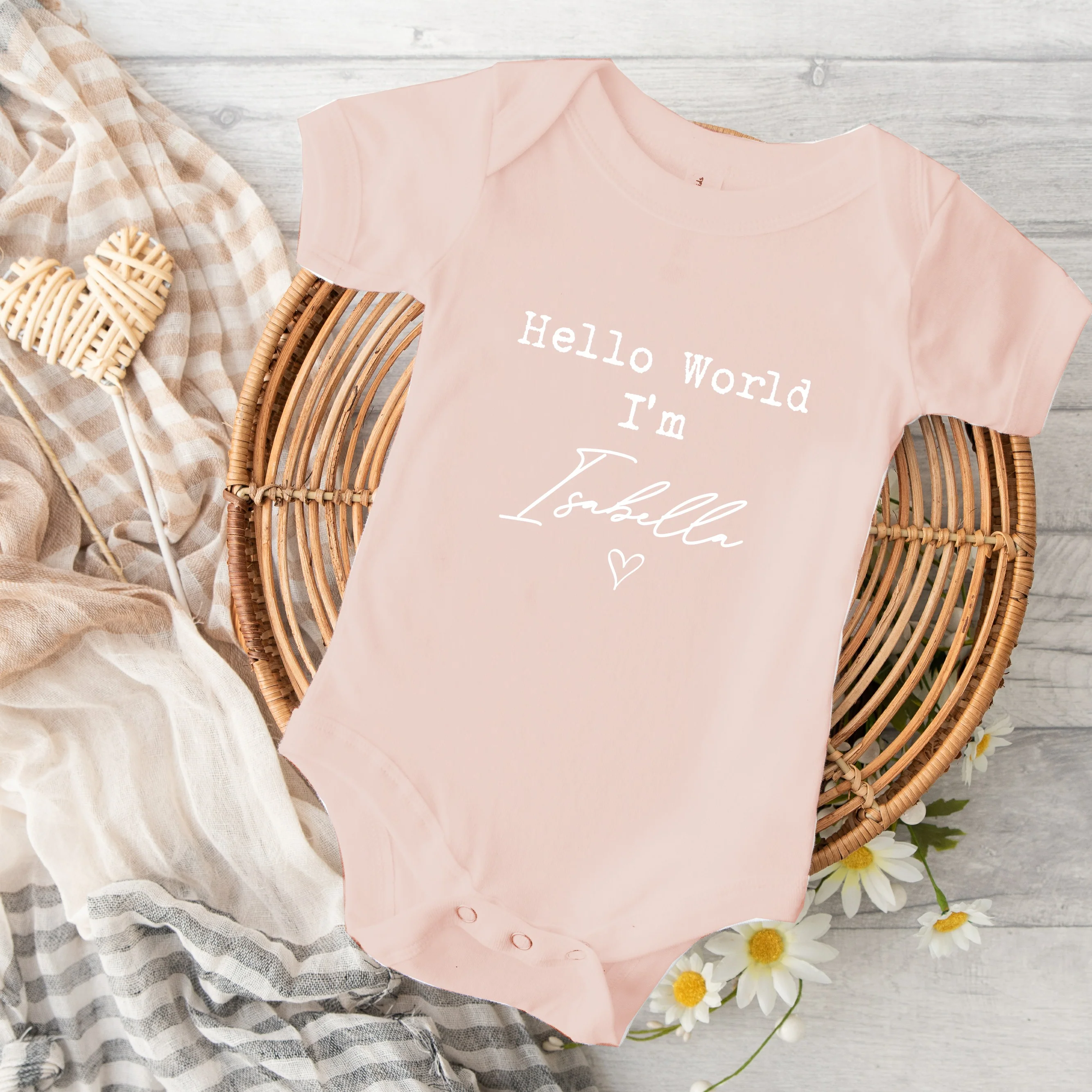 Personalised Pink Script Hello World Babygrow With Optional Matching Accessories - Image 3