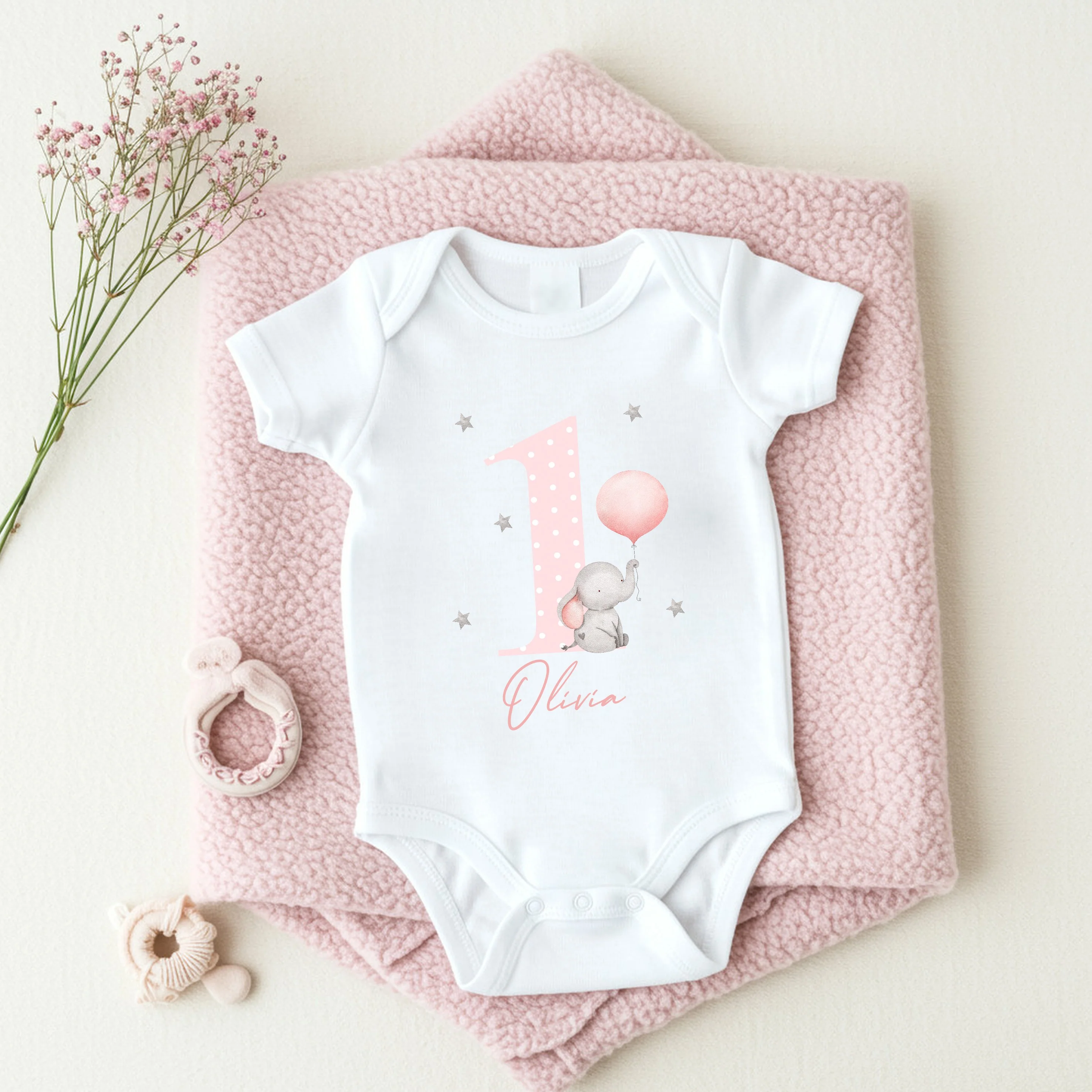 Personalised Pink Spotty Elephant First Birthday Vest - Image 2