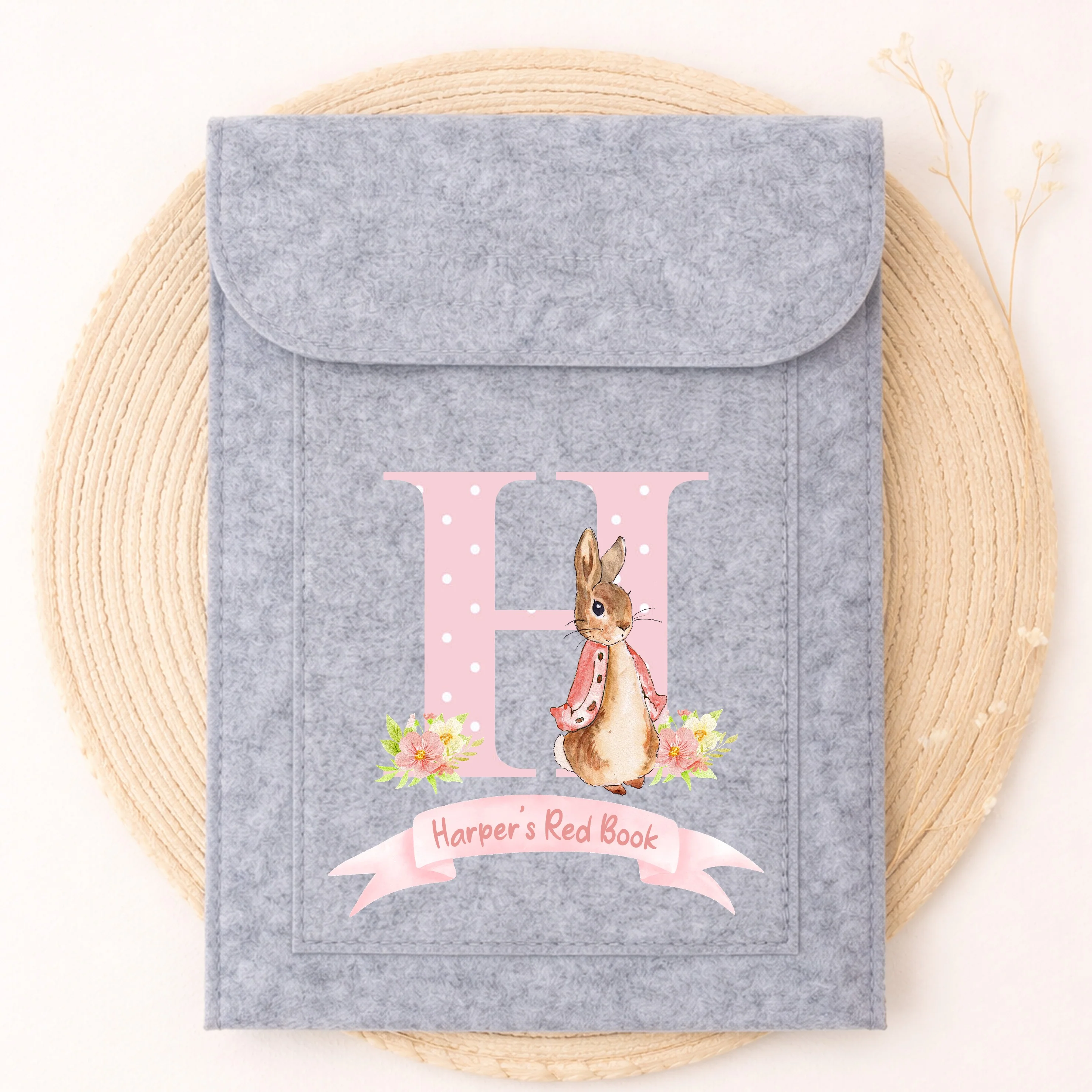 Personalised Pink Spotty Rabbit Initial Red Book Cover - Image 2