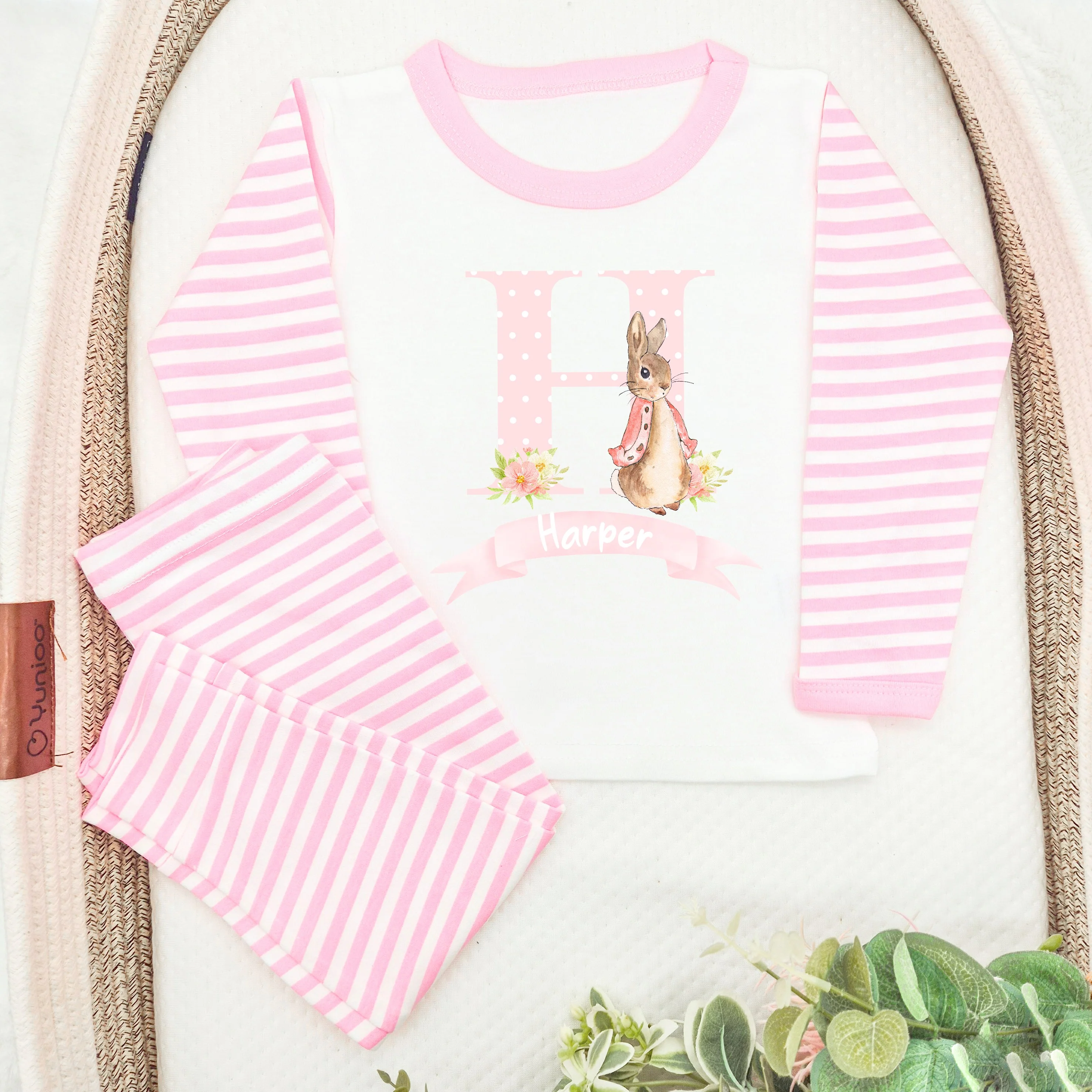 Personalised Pink Spotty Rabbit Pyjamas