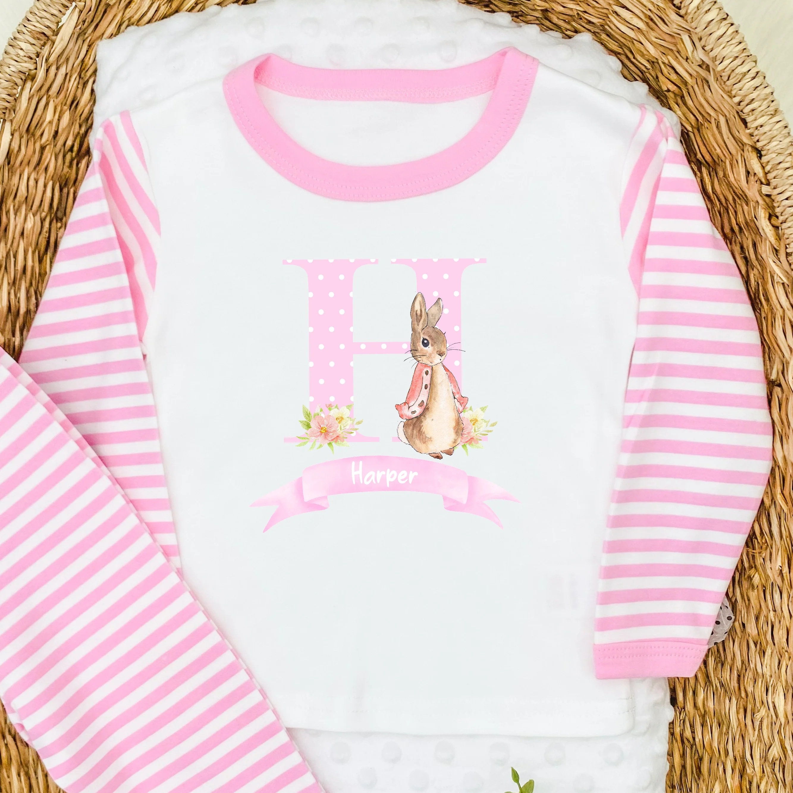 Personalised Pink Spotty Rabbit Pyjamas - Image 2