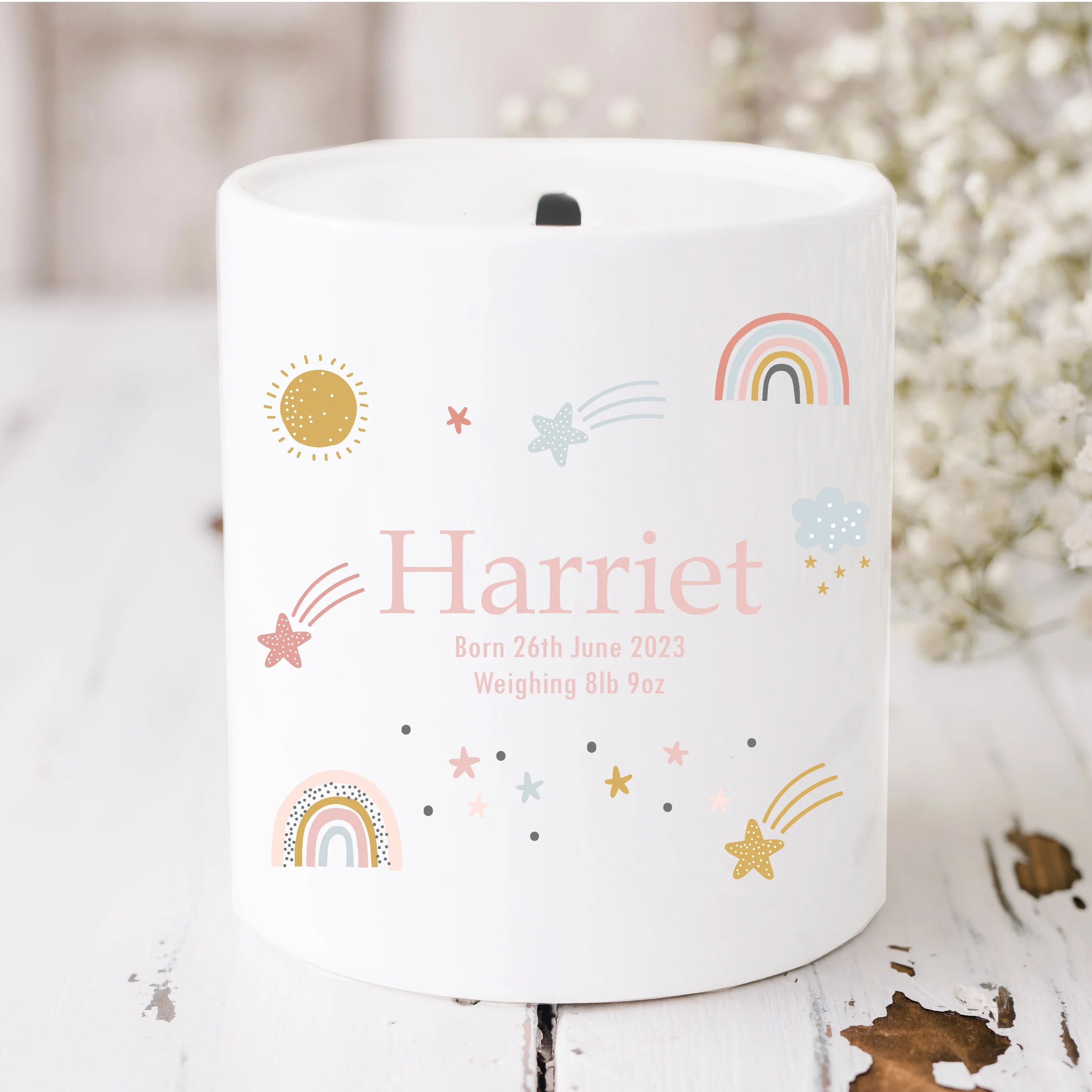 Personalised Pink Star Ceramic Money Box