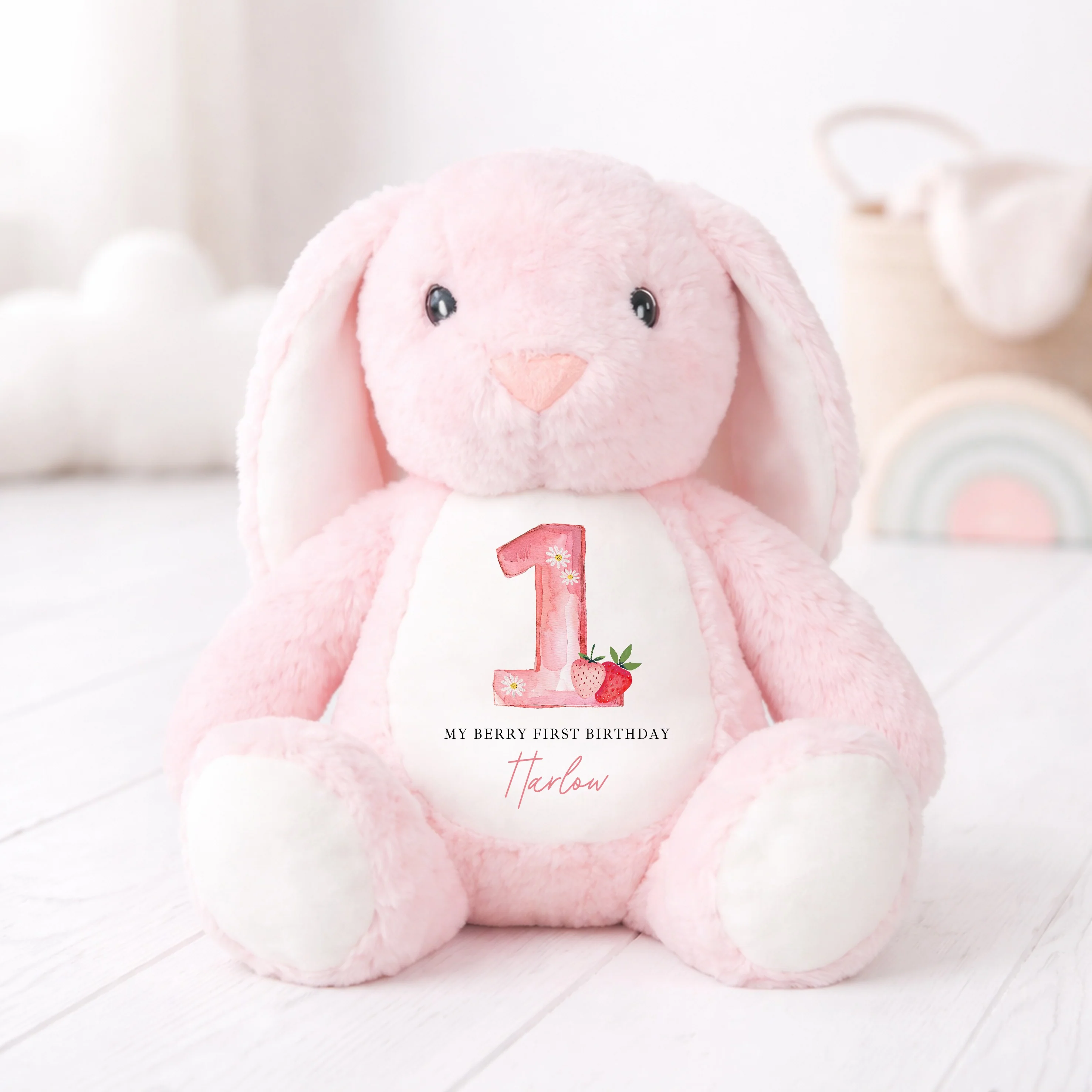 Personalised Pink Strawberry Berry First Birthday Teddy - Image 2