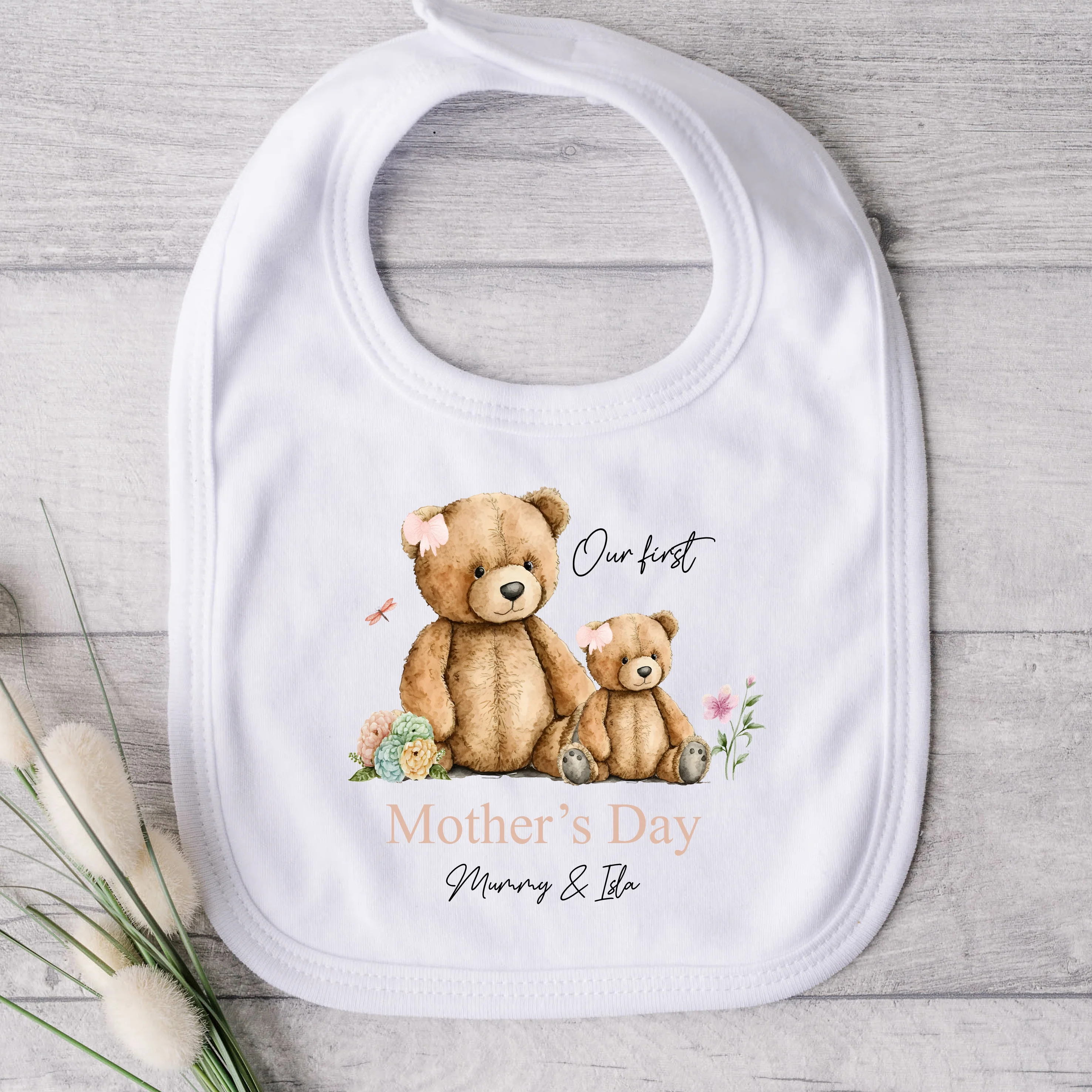 Personalised Pink Teddies Our First Mother's Day Baby Grow or Vest - Image 3