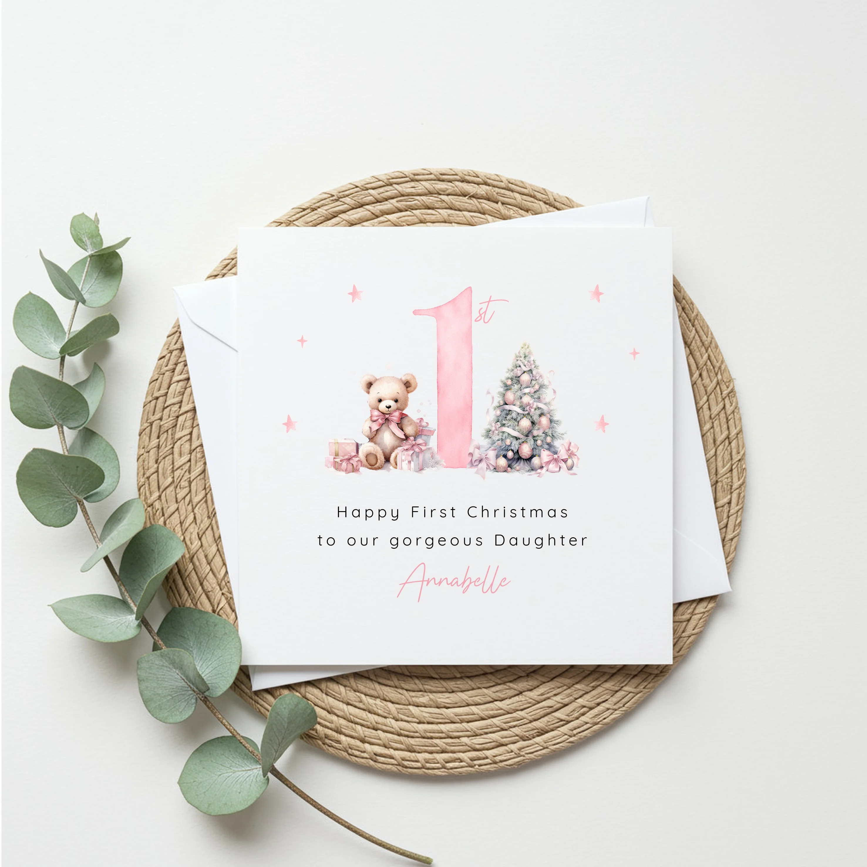 Personalised Pink Teddy Christmas Card - Image 2