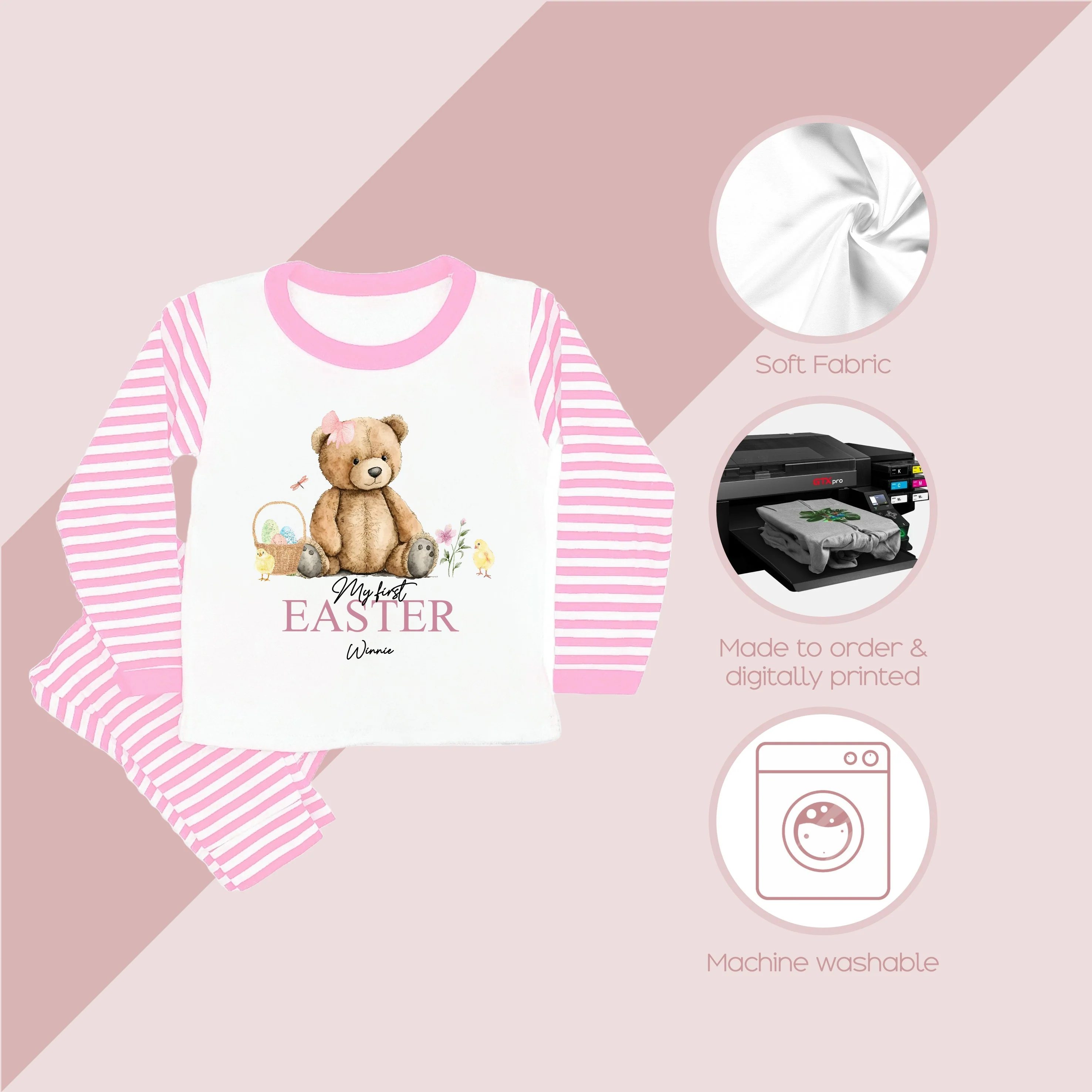 Personalised Pink Teddy Easter Pyjamas - Image 4