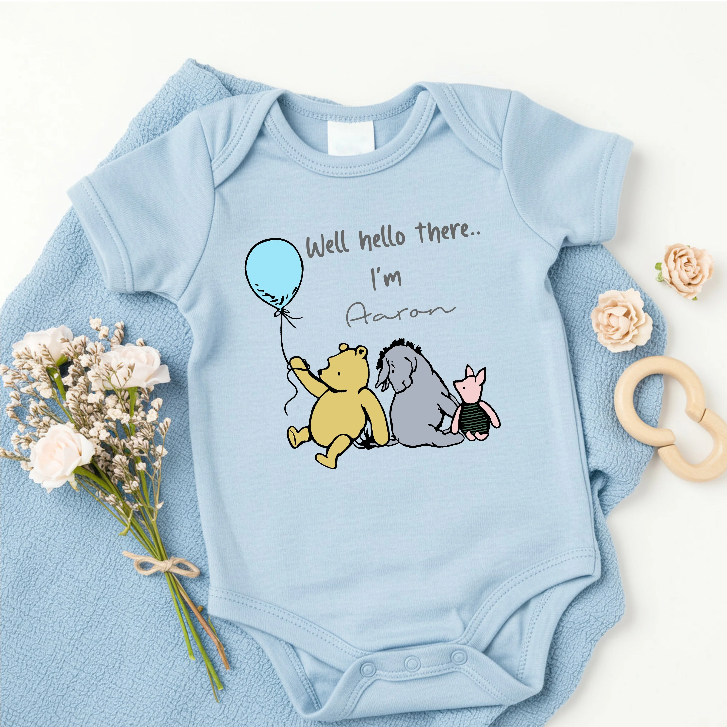 Personalised Pooh Bear Blue Babygrow/Vest - Image 2