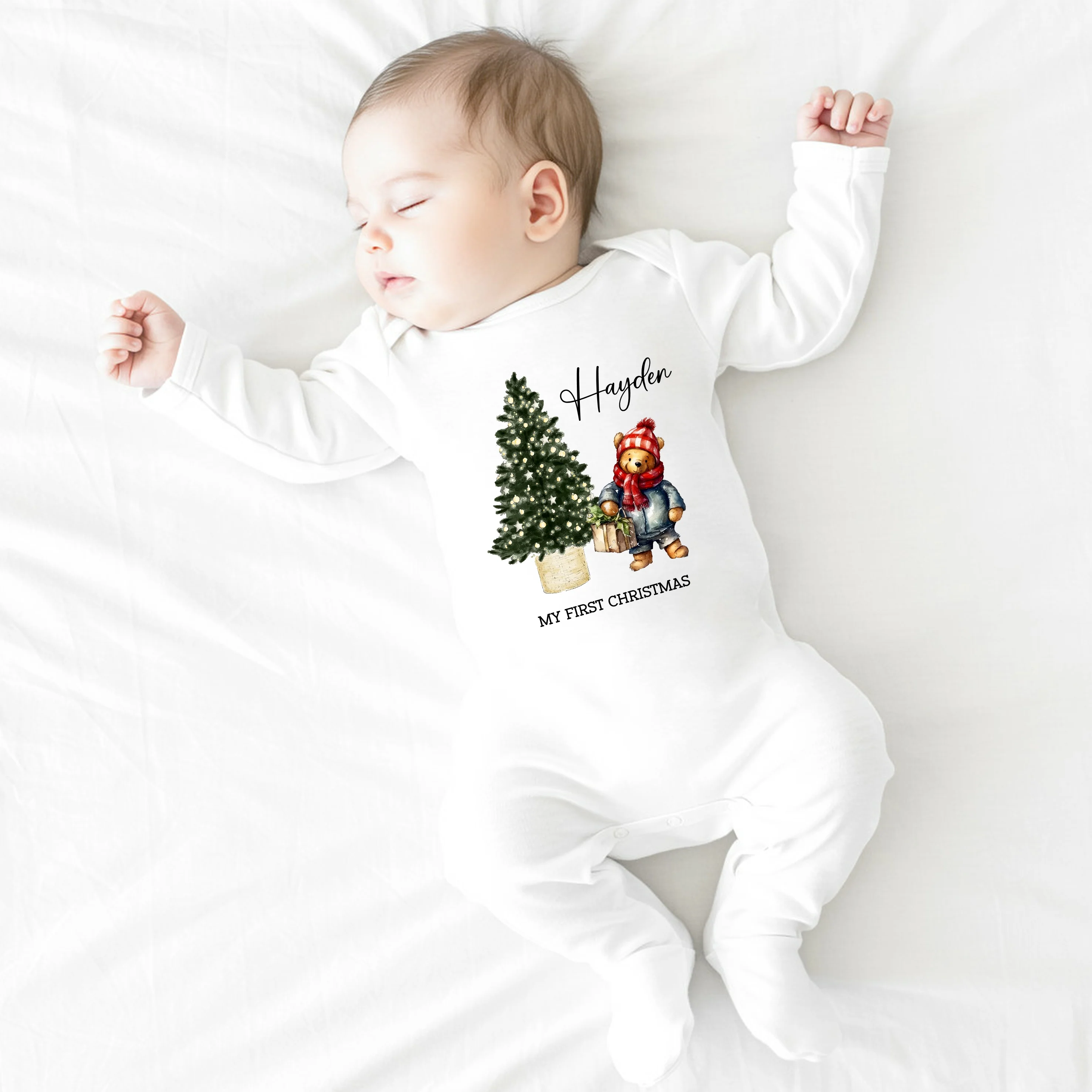 Personalised Pooh Bear Christmas Baby Grow - Image 2