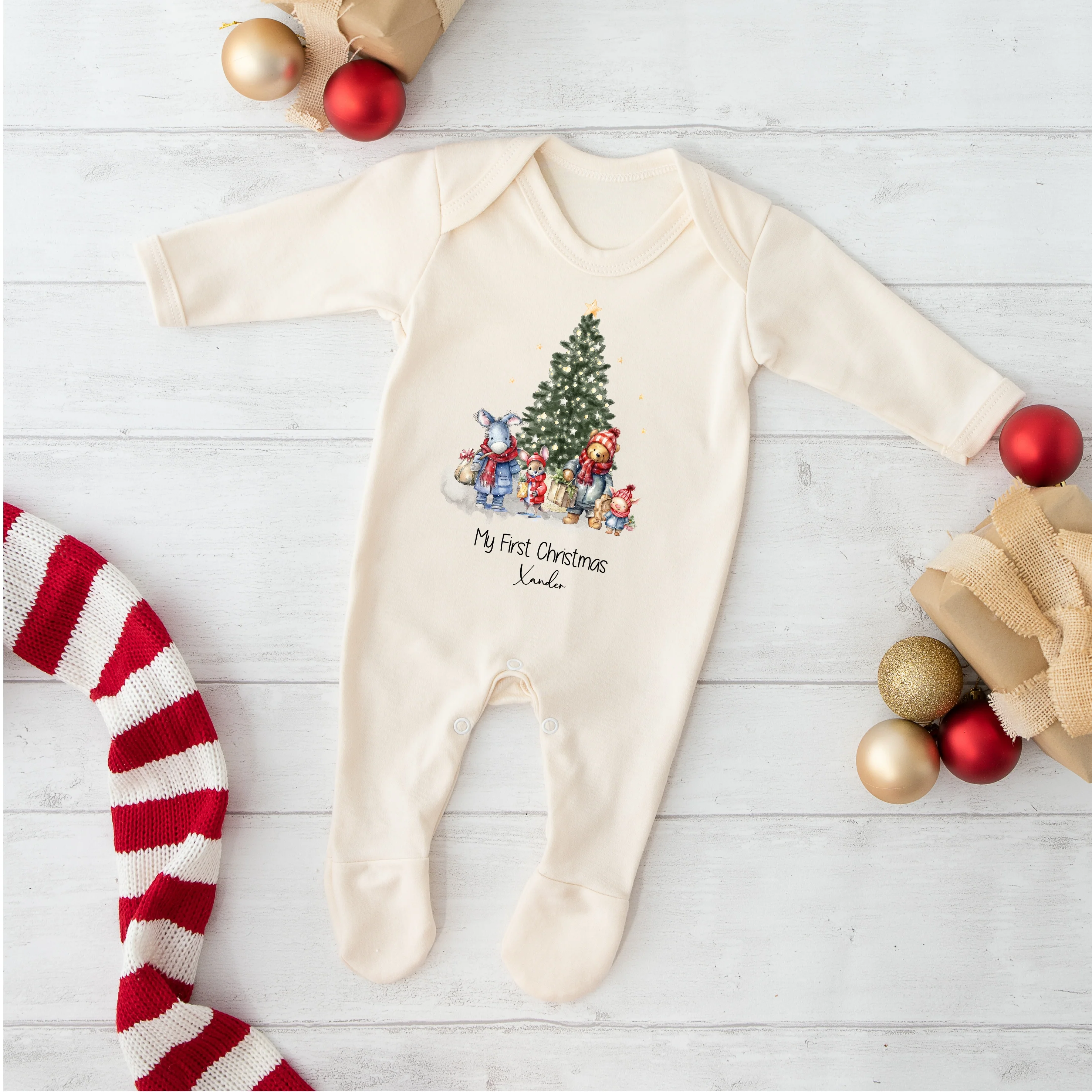 Personalised Pooh Bear Christmas Beige Clothing Gift Set - Image 4
