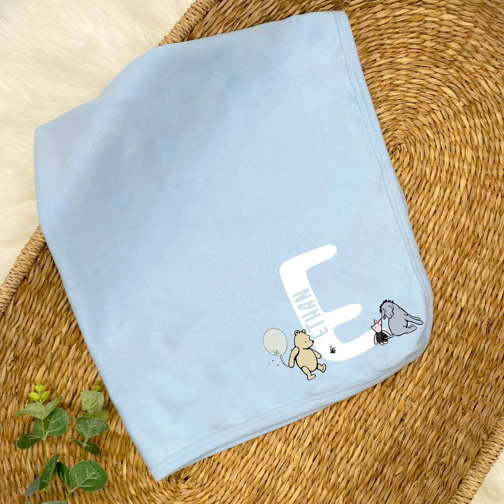 Personalised Pooh Bear Initial Blue Babygrow/Vest - Image 3