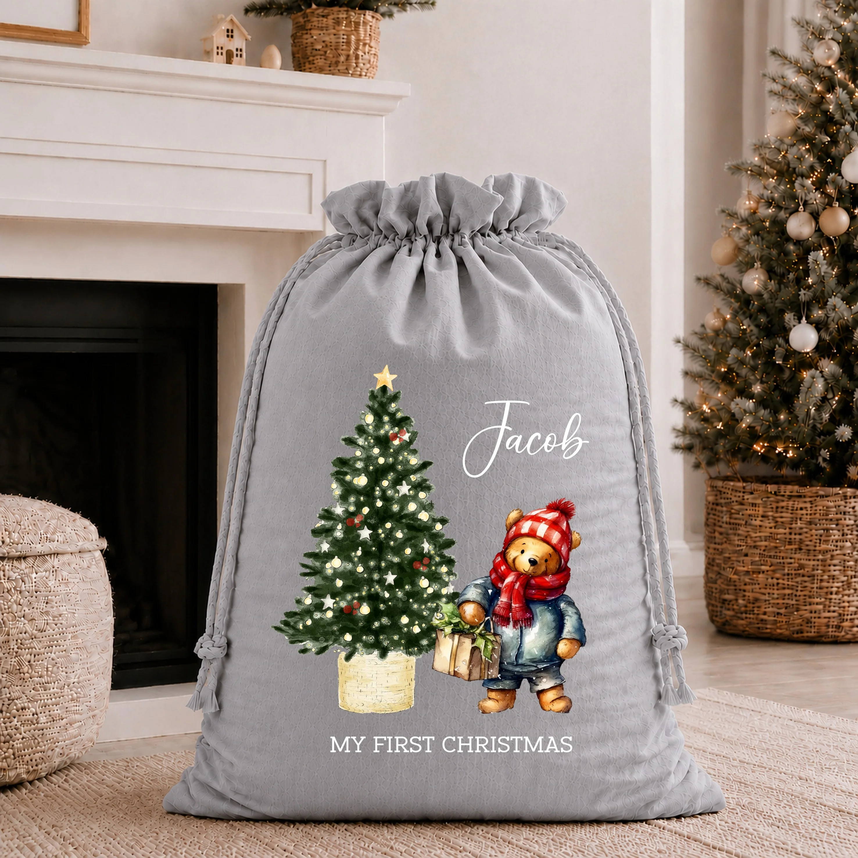 Personalised Pooh Bear My First Christmas Stocking or Santa Sack - Image 5