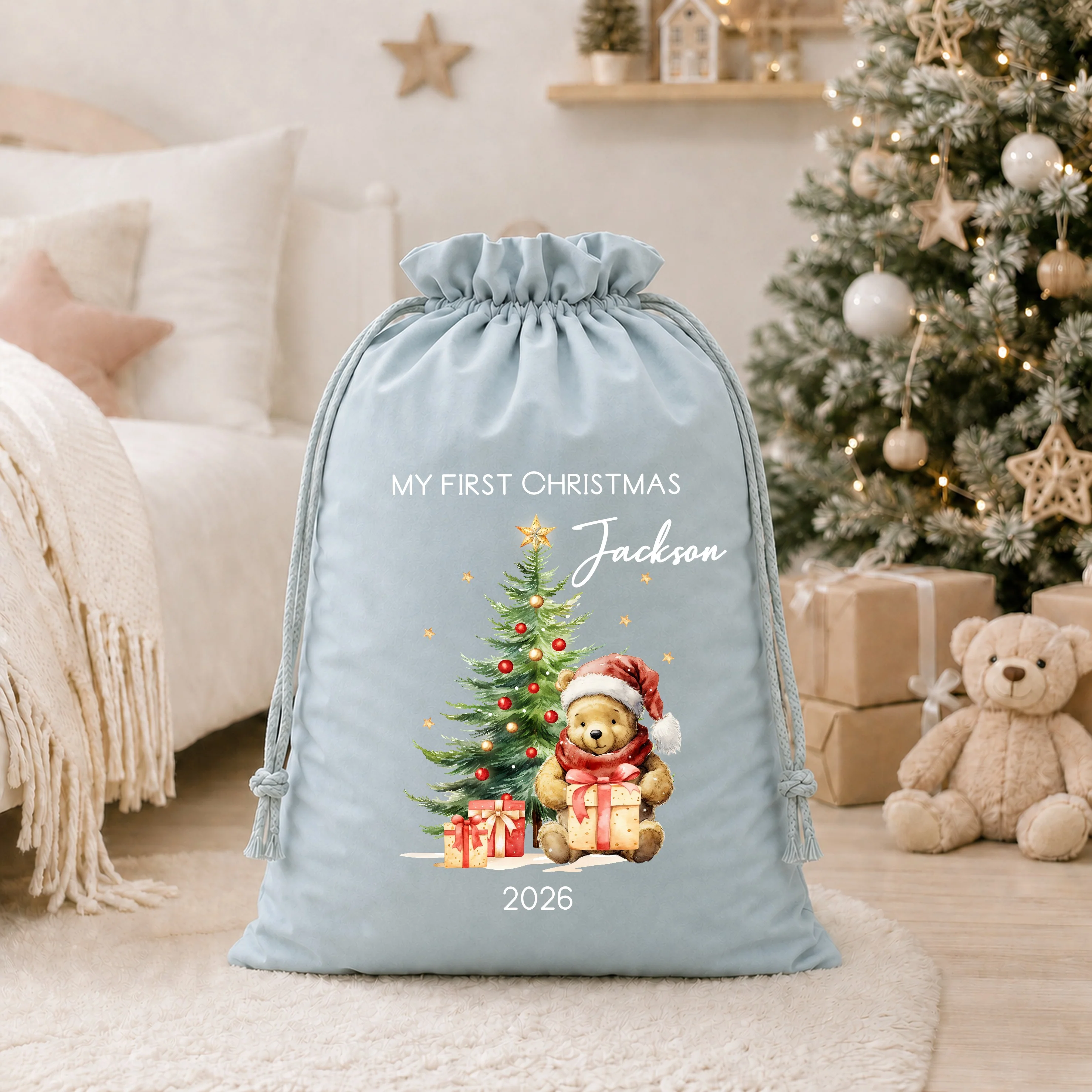 Personalised Pooh Bear My First Christmas Tree Stocking or Santa Sack - Image 9