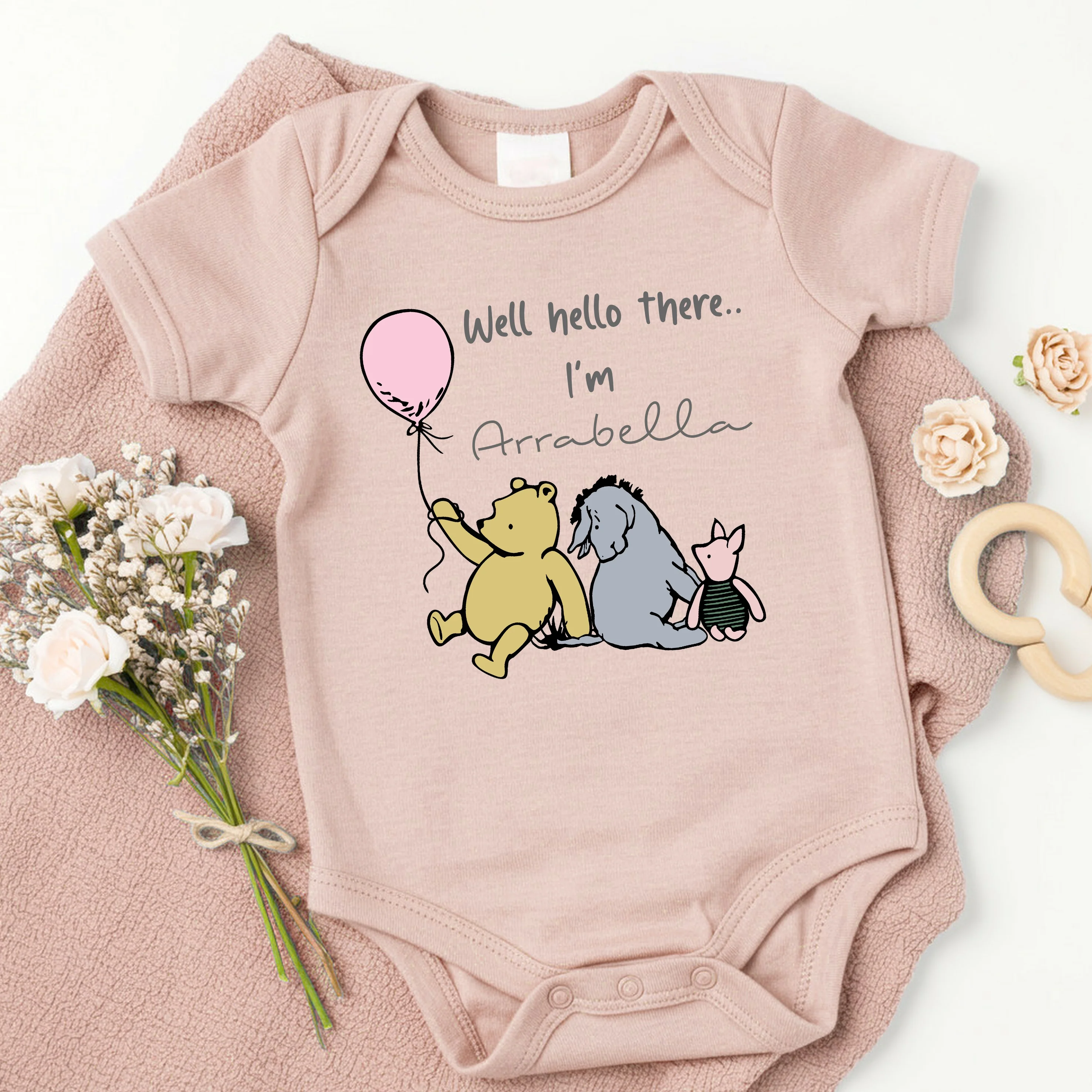 Personalised Pooh Bear Pink Babygrow With Optional Matching Acessories - Image 2