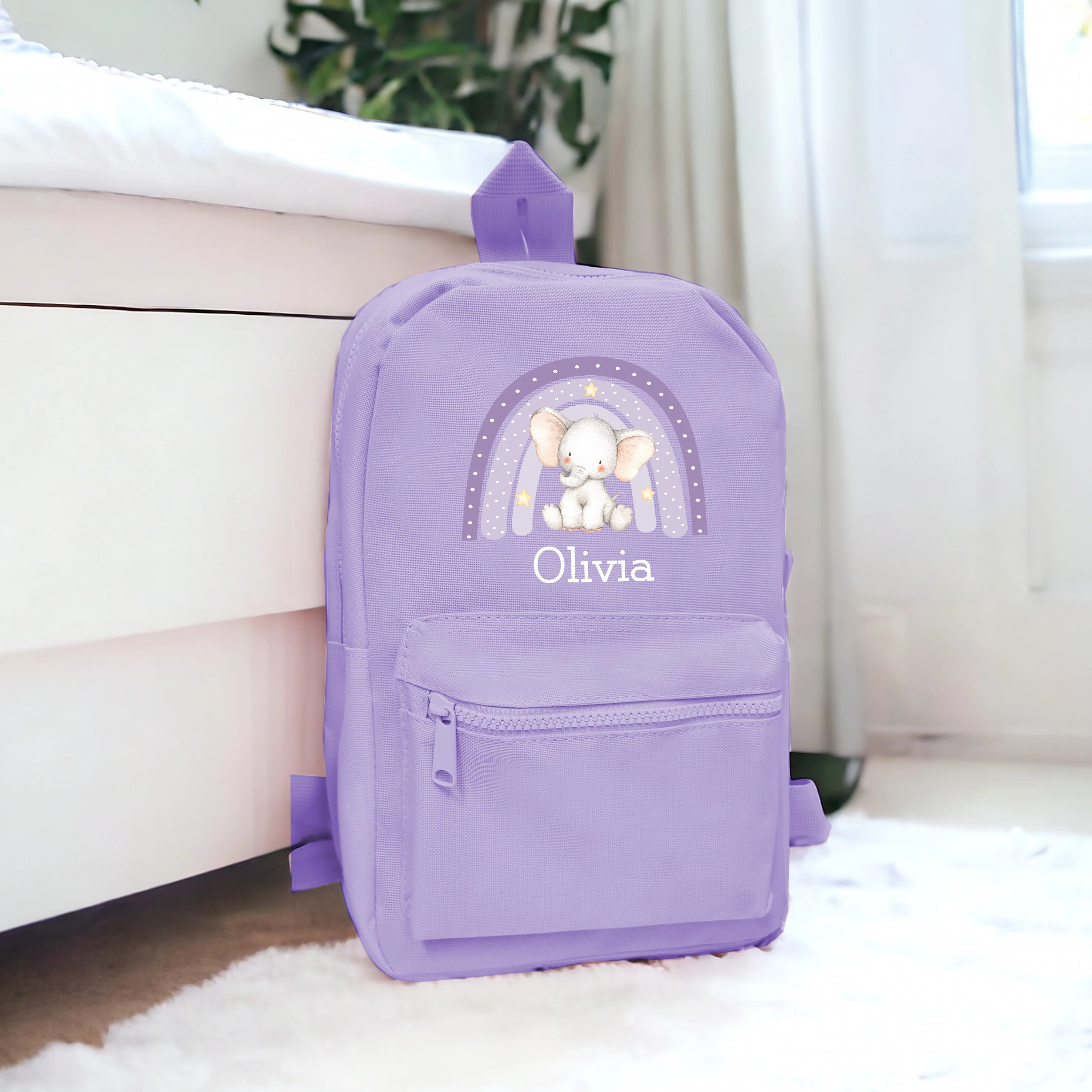 Personalised Purple Elephant Rainbow Backpack - Image 3
