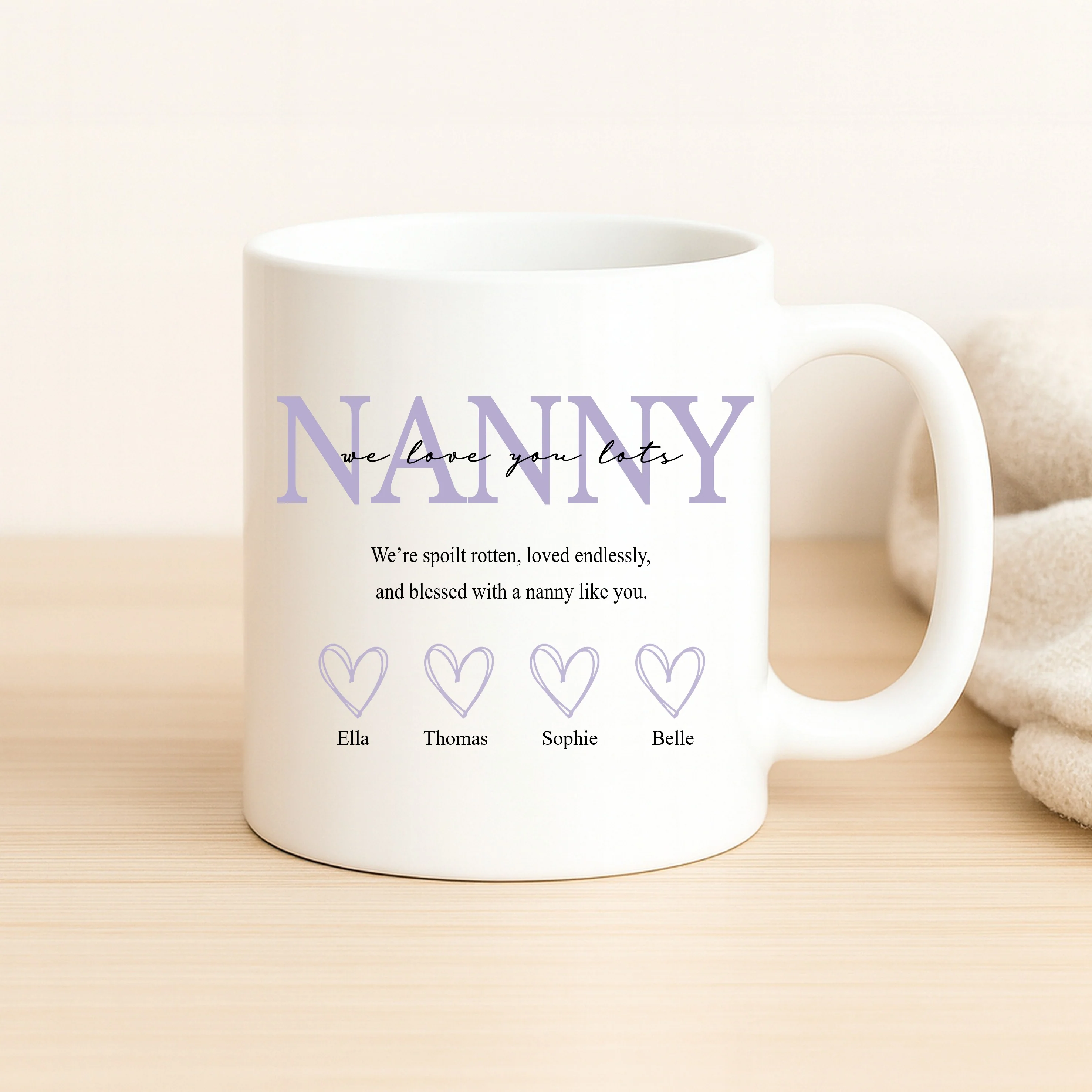 Personalised Purple Nanny We Love You Mug