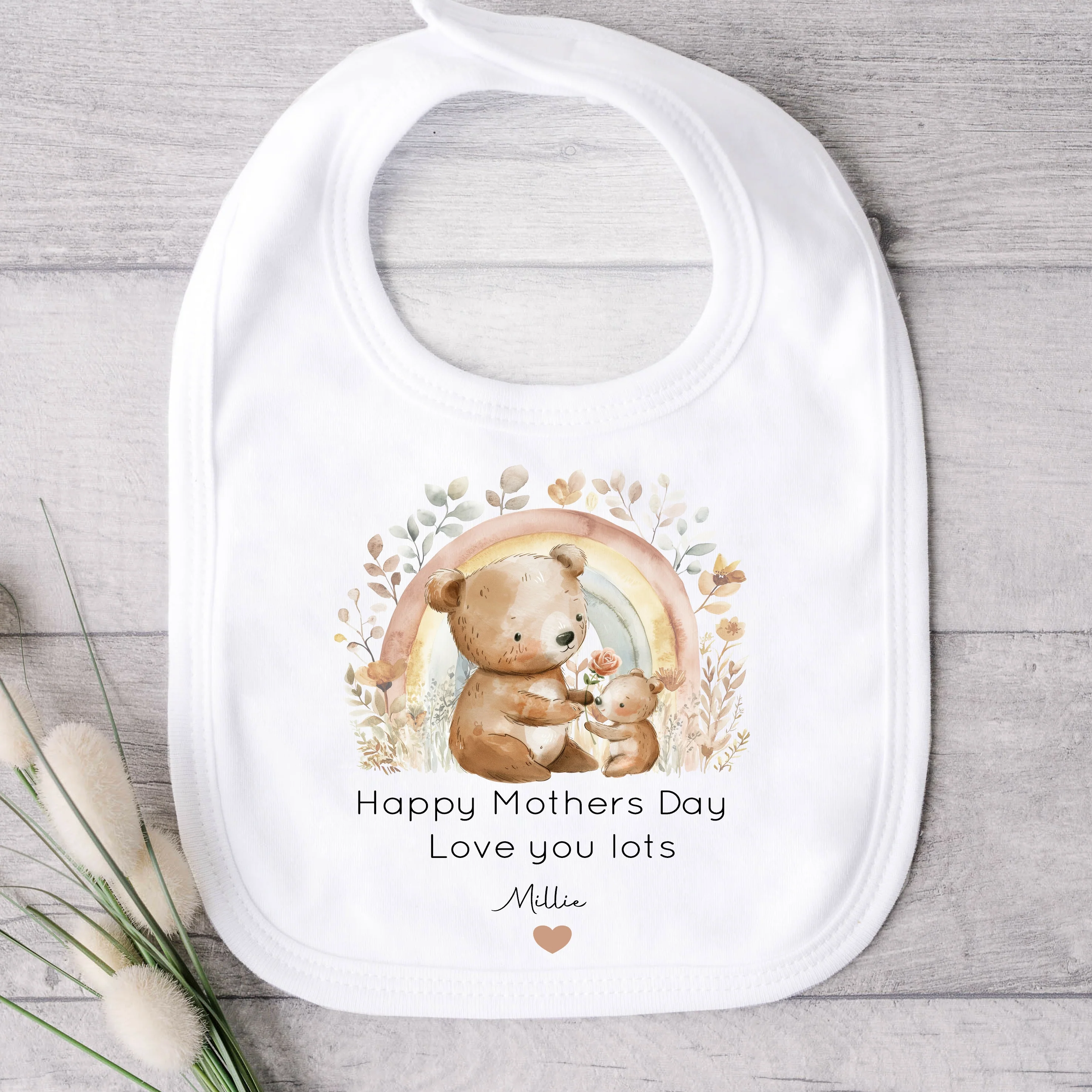 Personalised Rainbow Bear Happy Mother's Day Baby Grow, Vest or Bib - Image 4