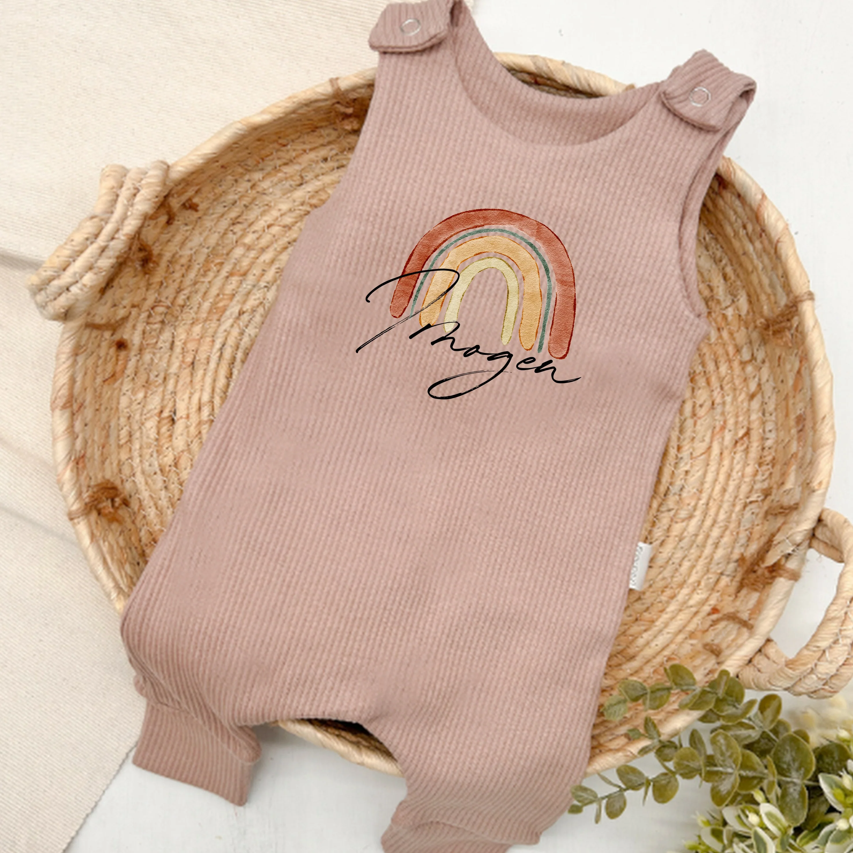 Personalised Rainbow Ribbed Dungarees