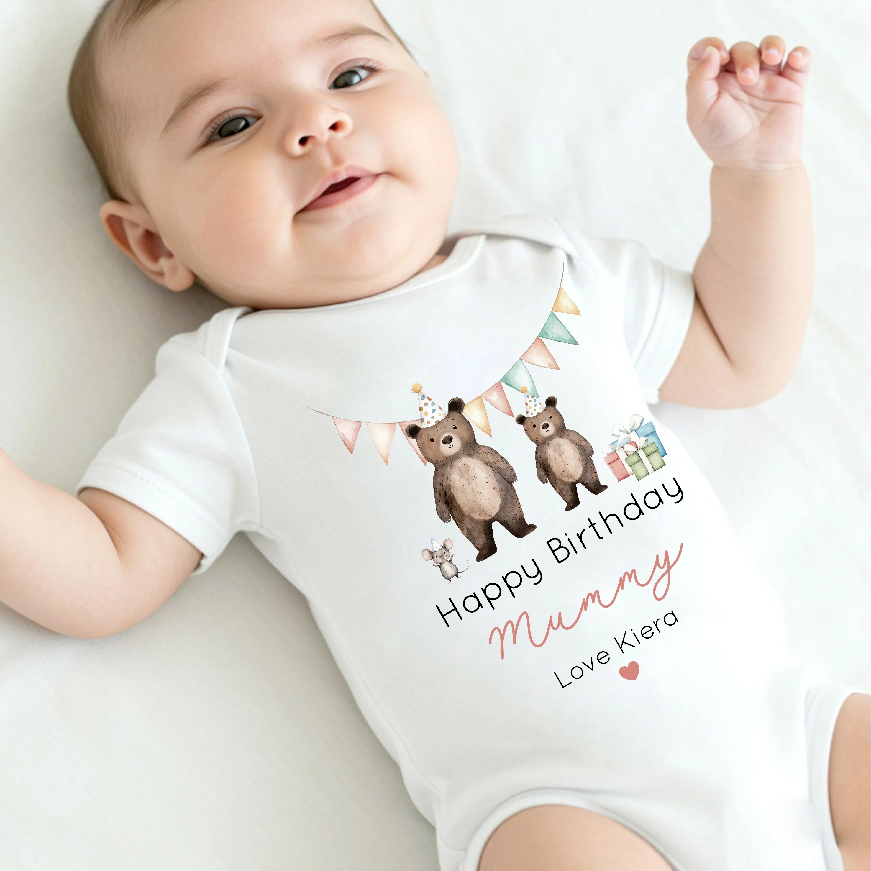 Personalised Red Bears Happy Birthday Mummy Baby Grow or Vest - Image 3