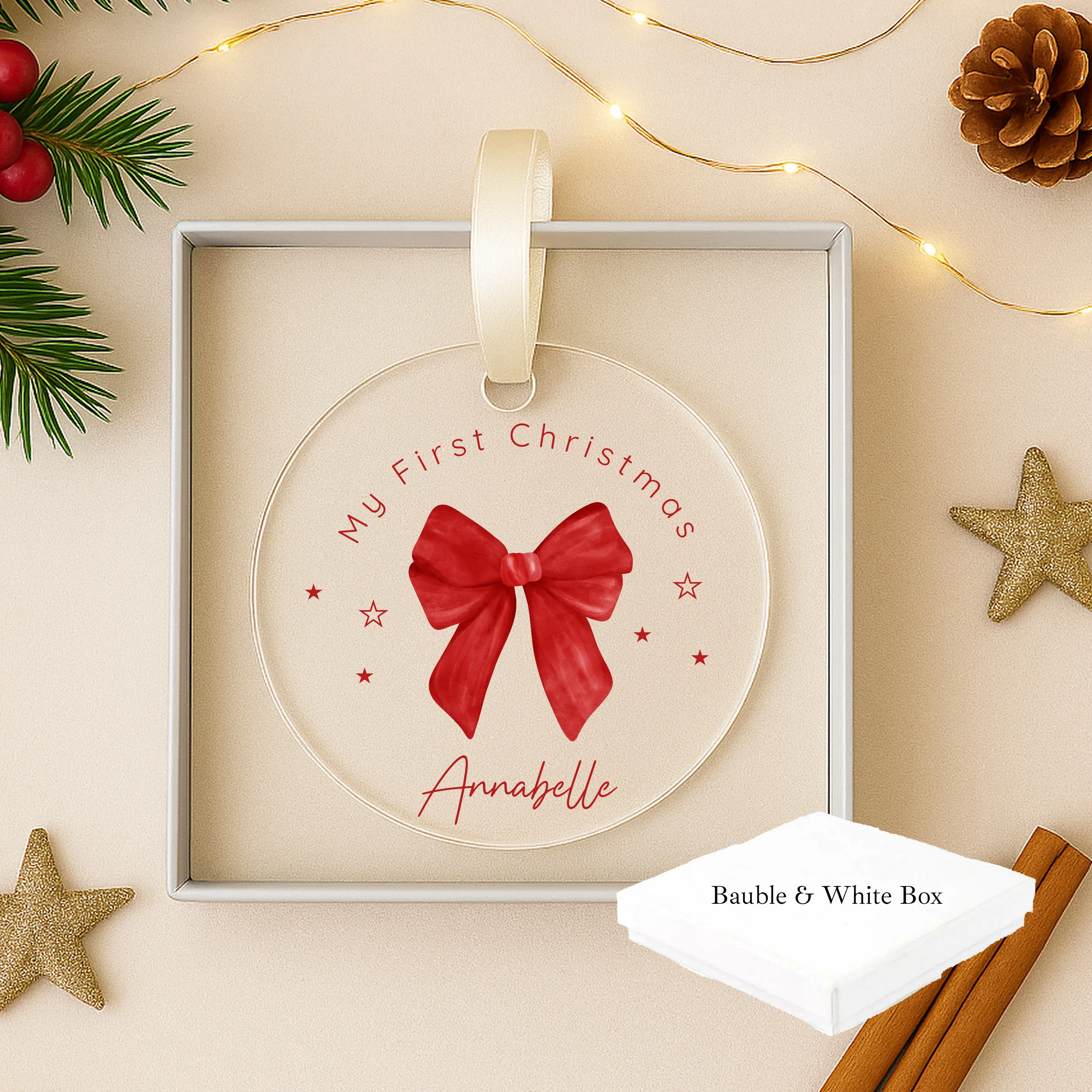 Personalised Red Bow Acrylic Christmas Bauble - Image 6