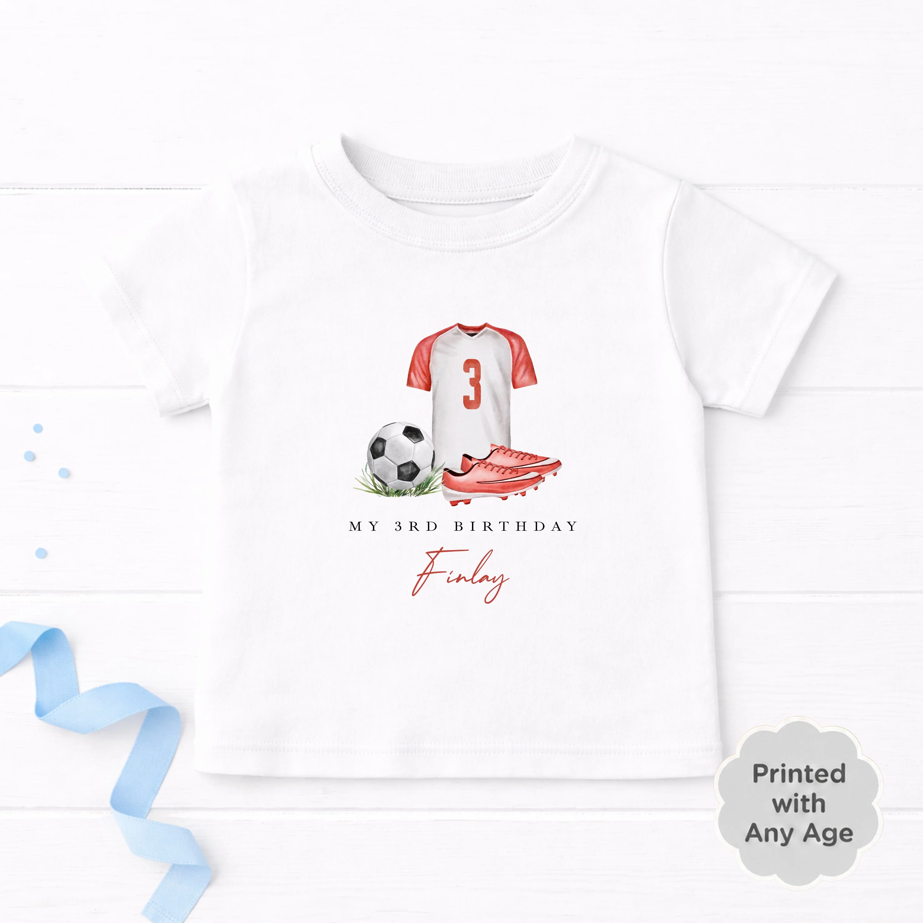 Personalised Red Football Any Age Birthday T-Shirt