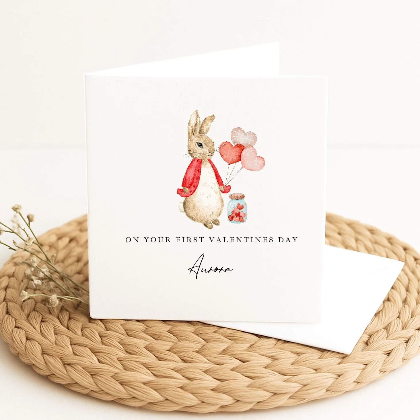 Personalised Red Rabbit First Valentine's Day Card