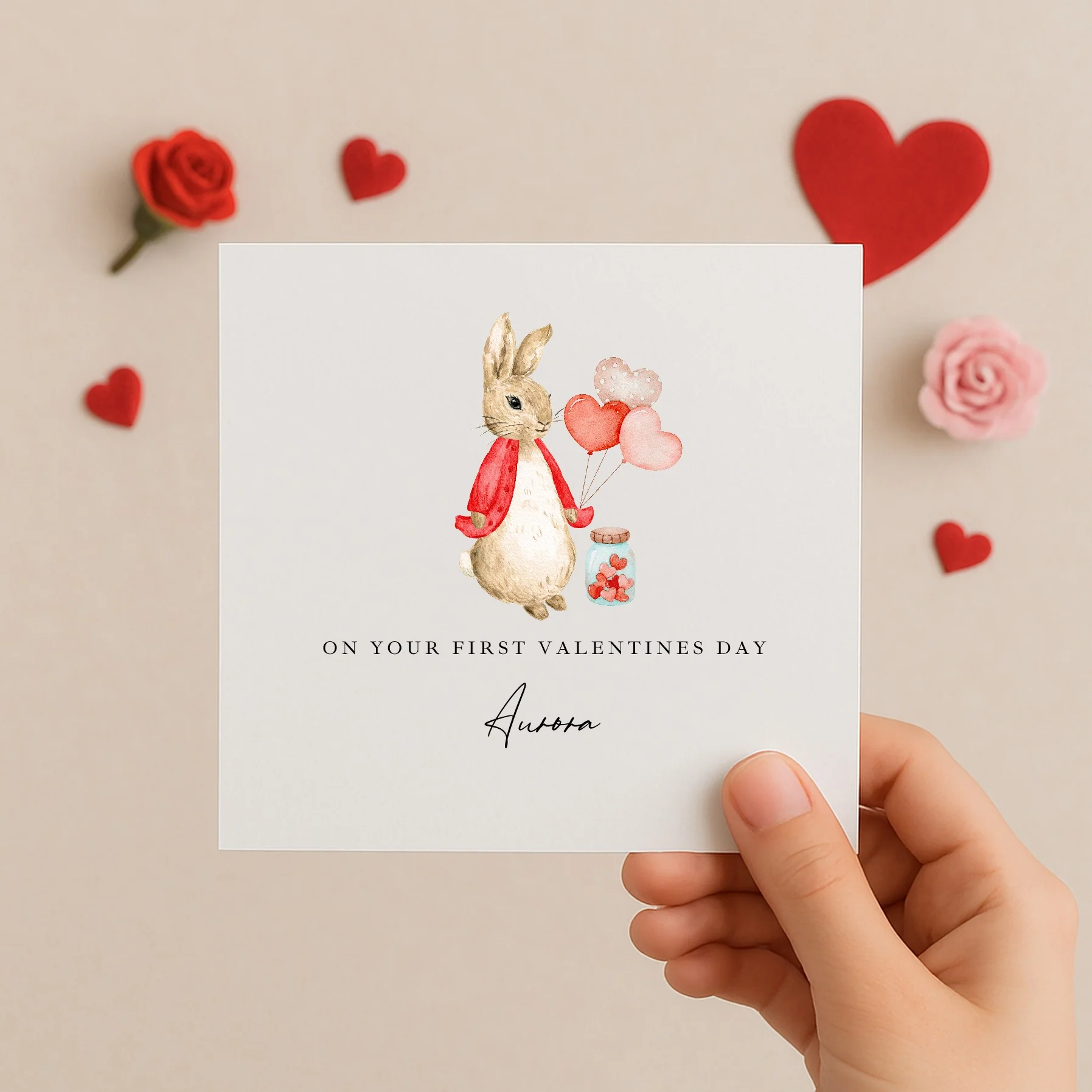 Personalised Red Rabbit First Valentine's Day Card - Image 2