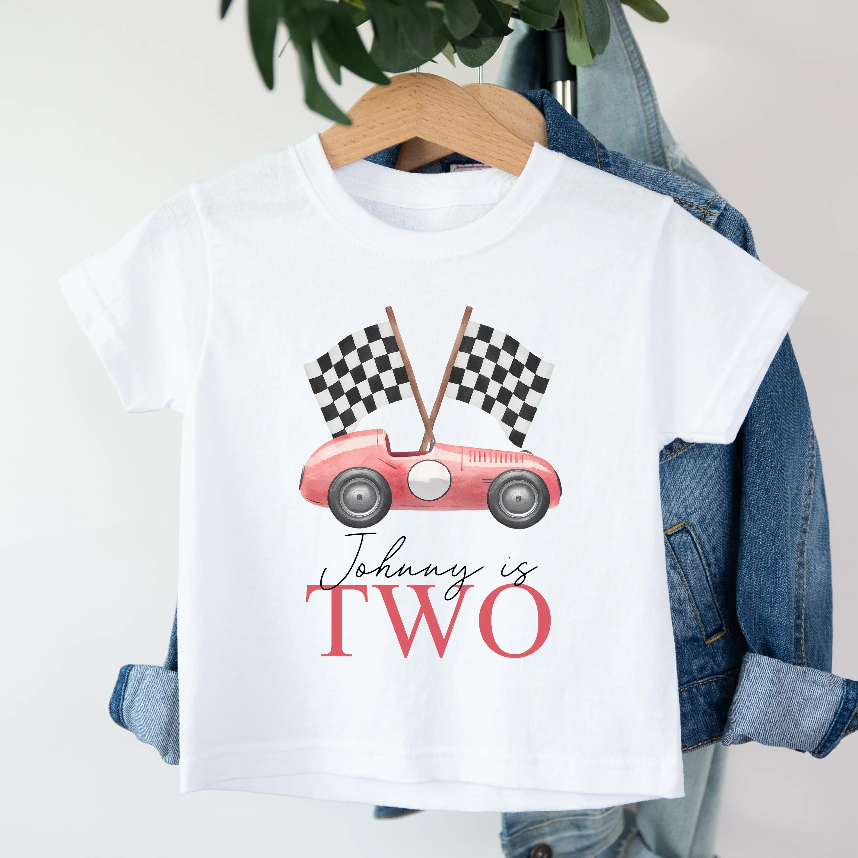 Personalised Red Racecar Any Age Birthday T-shirt - Image 3
