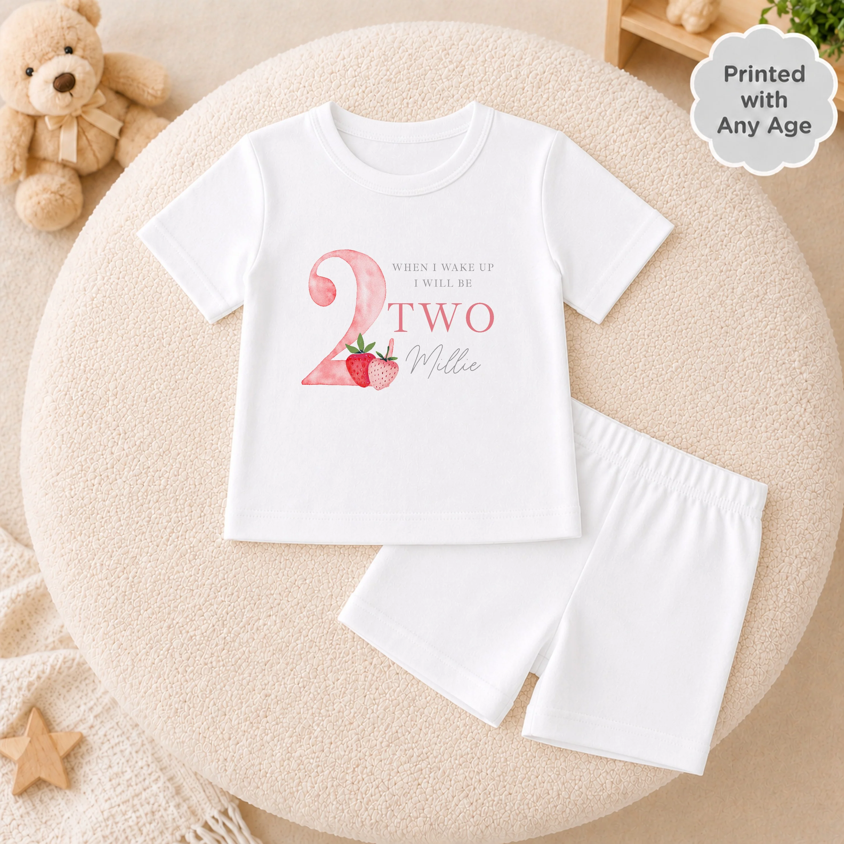 Personalised Red Strawberries Short Sleeve Birthday Pyjamas