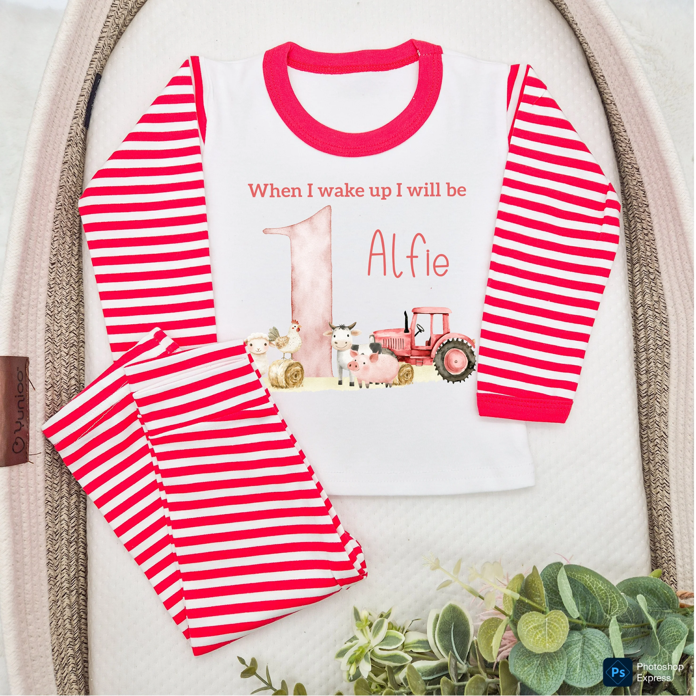 Personalised Red Tractor Any Age Birthday Pyjamas - Image 4