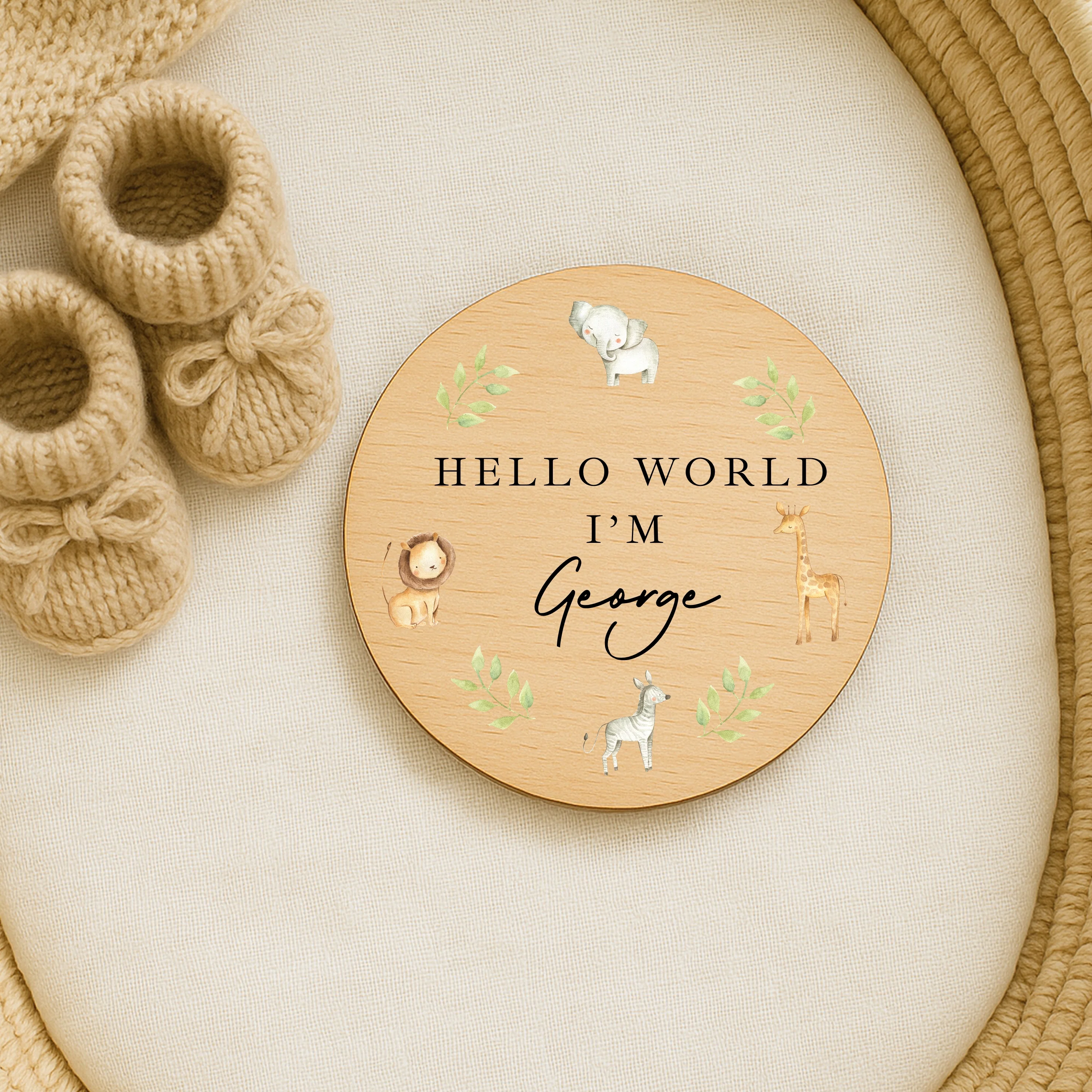 Personalised Safari Animals Wooden Announcement Plaque - Image 5