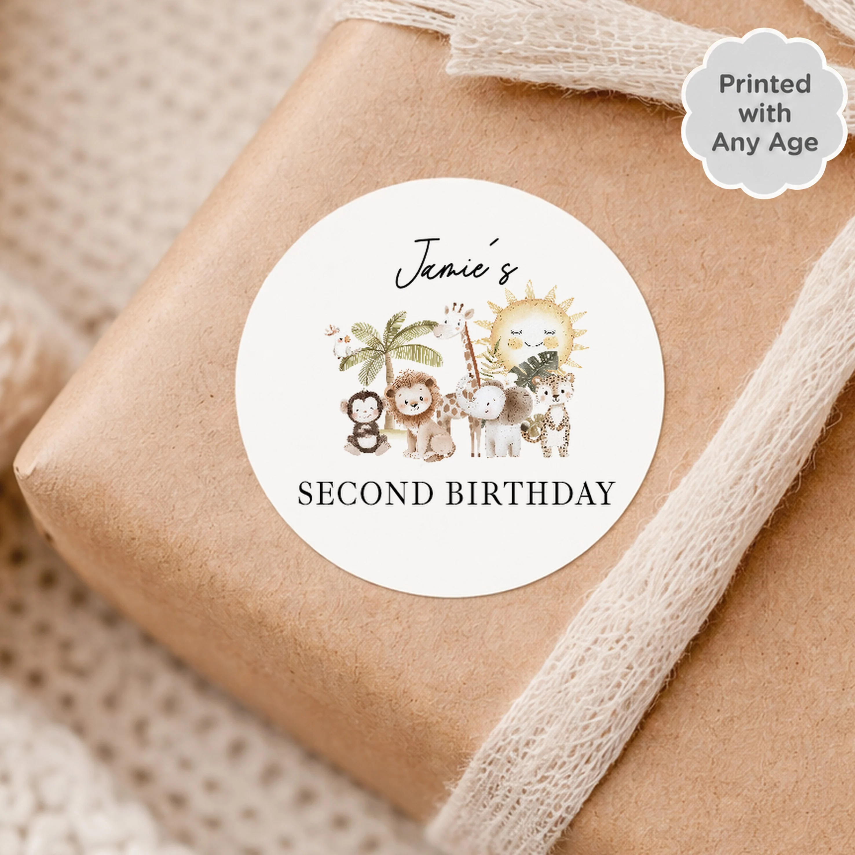 Personalised Safari Scene Birthday Stickers