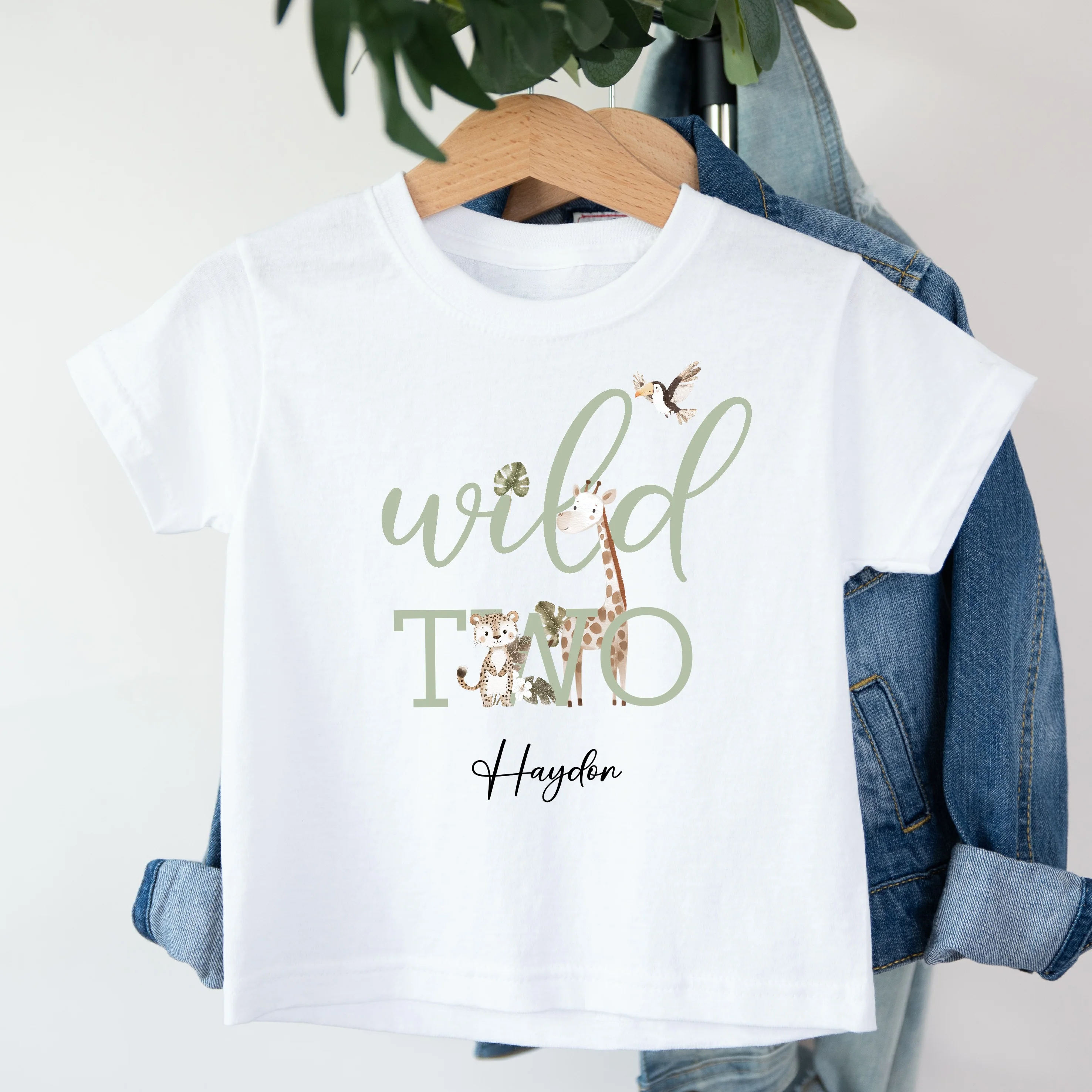 Personalised Sage Green Wild One Safari First Birthday T-Shirt - Image 2