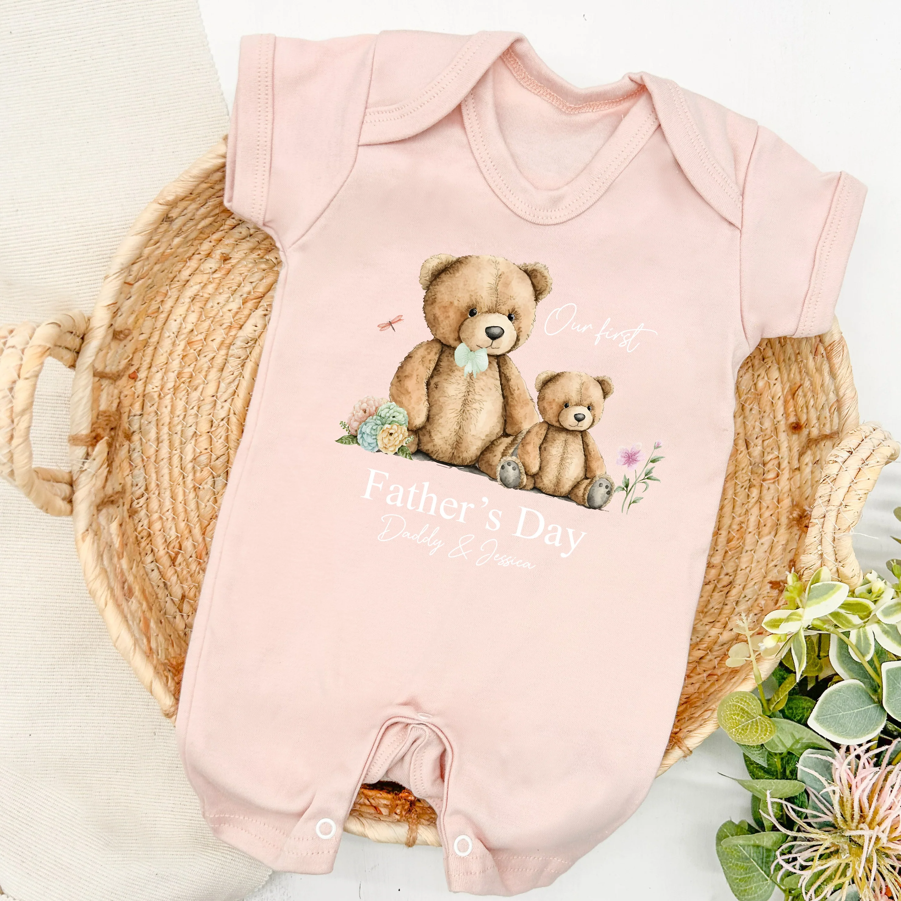 Personalised Sage Teddy Bear Father's Day Romper - Image 2