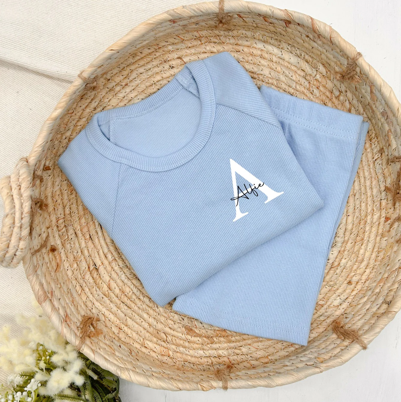 Personalised Script Initial Ribbed Shorts Set
