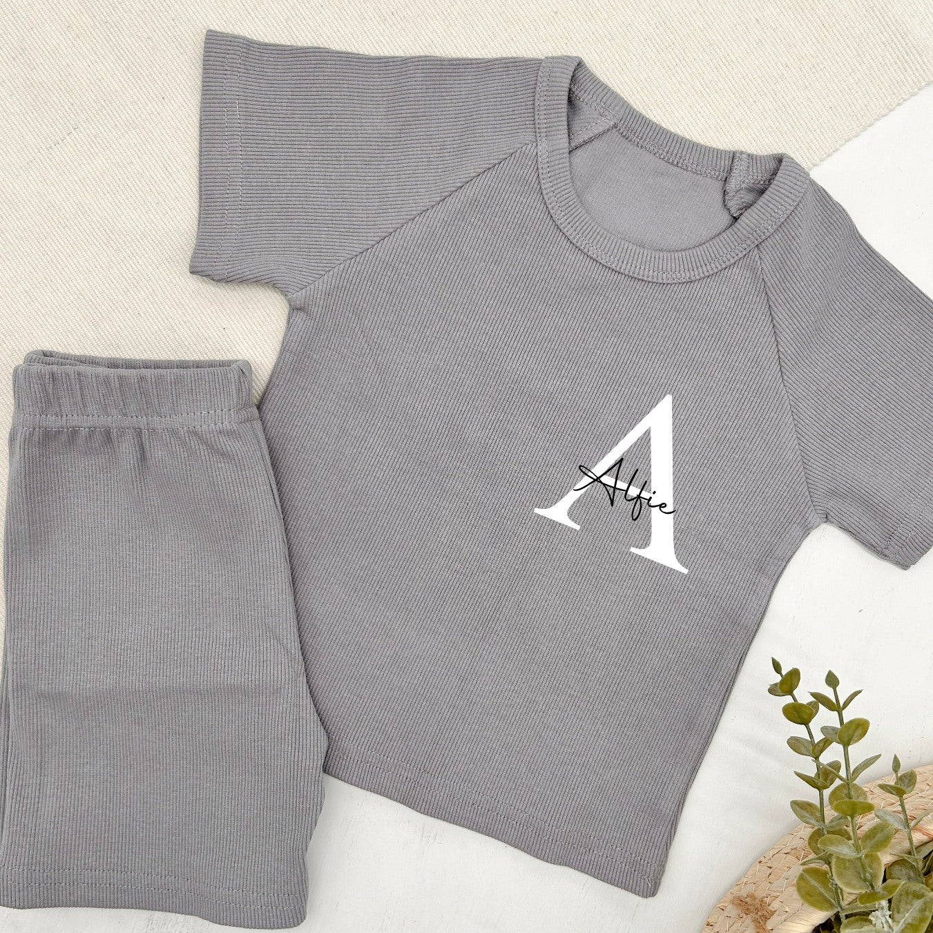Personalised Script Initial Ribbed Shorts Set - Image 2