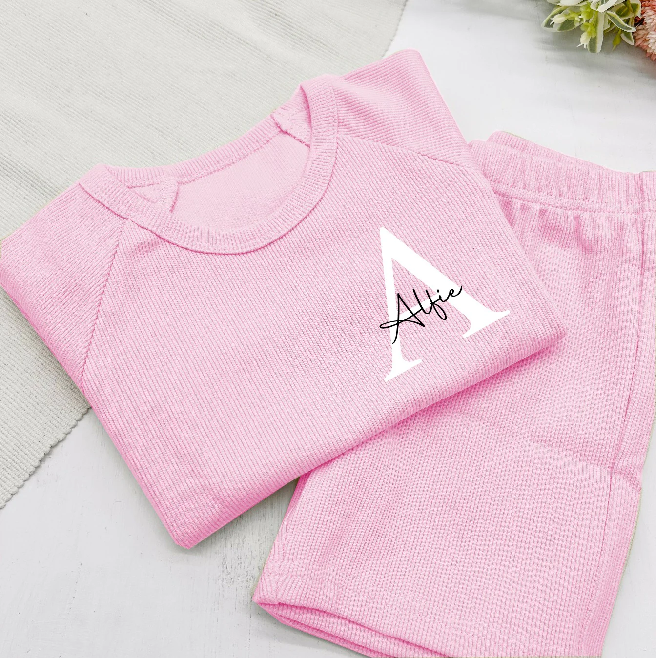 Personalised Script Initial Ribbed Shorts Set - Image 3