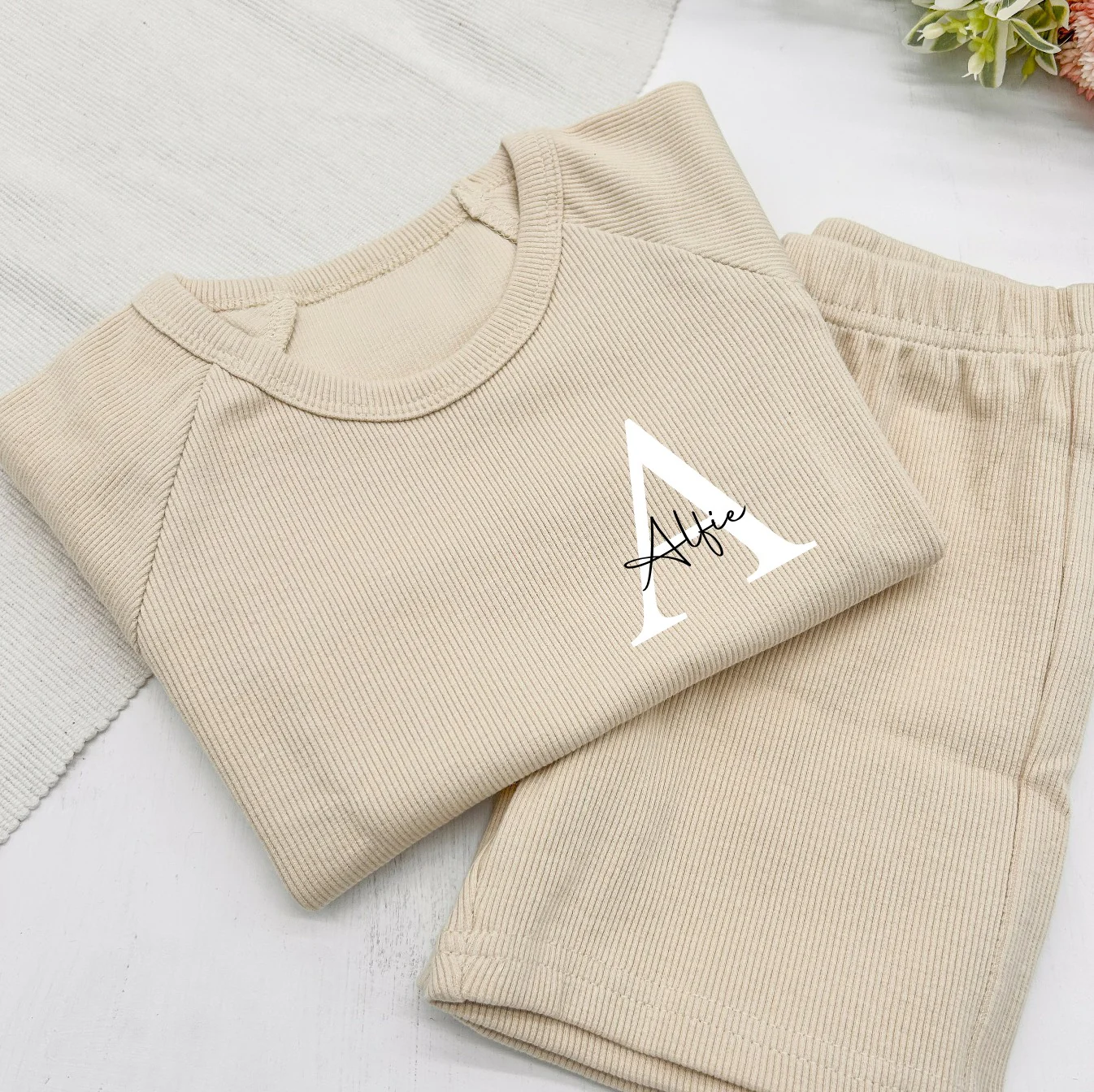 Personalised Script Initial Ribbed Shorts Set - Image 4