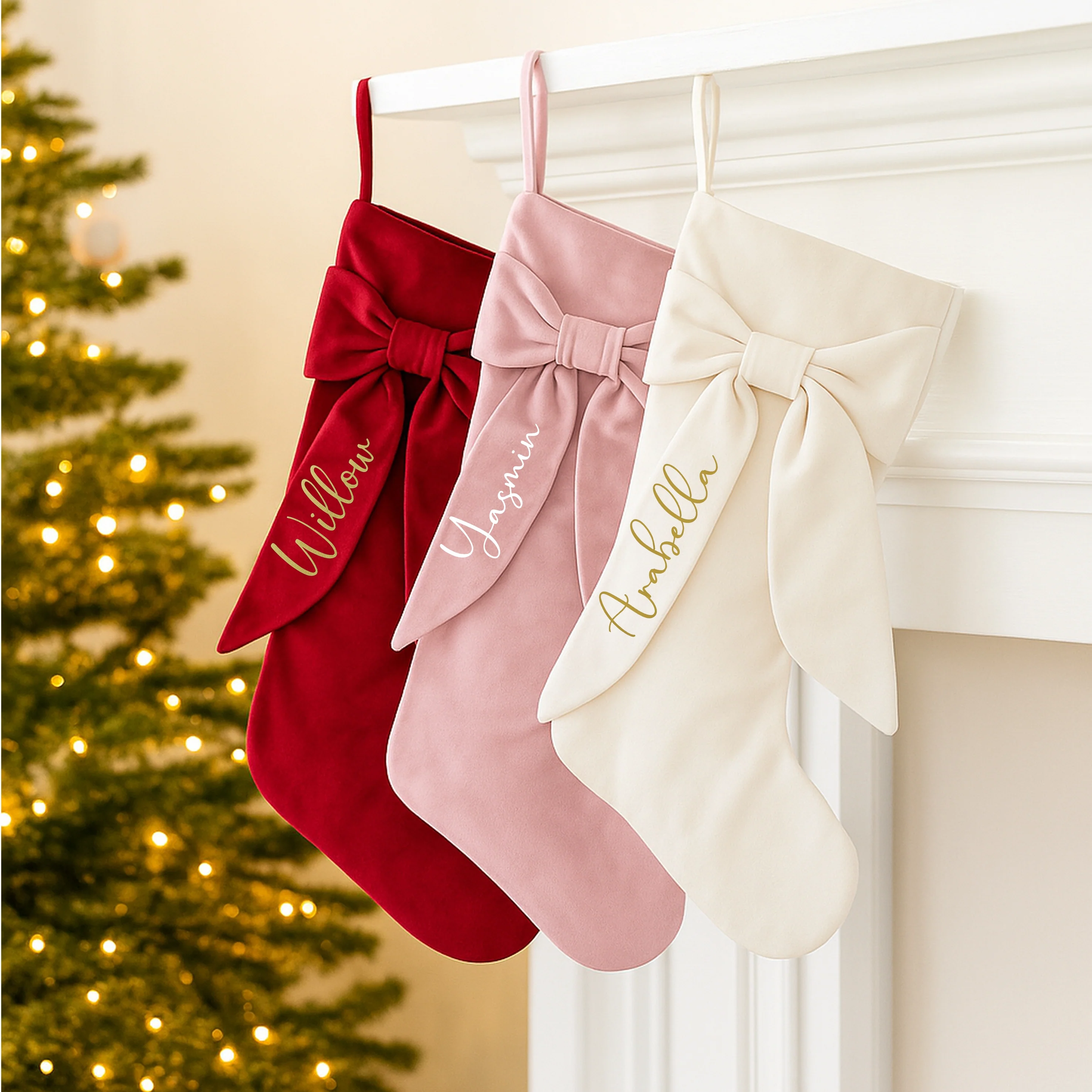 Personalised Simple Name Bow Christmas Stocking
