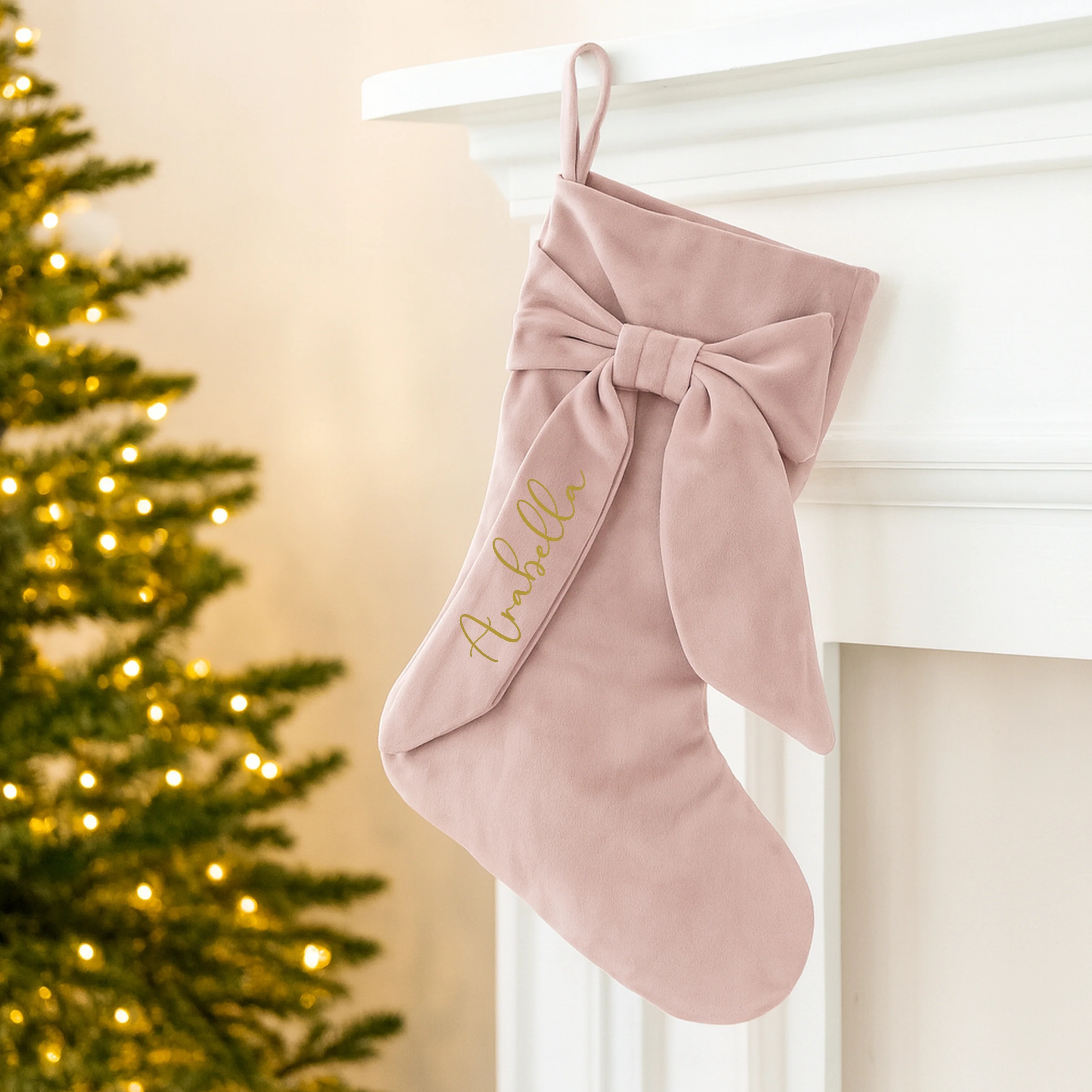 Personalised Simple Name Bow Christmas Stocking - Image 2