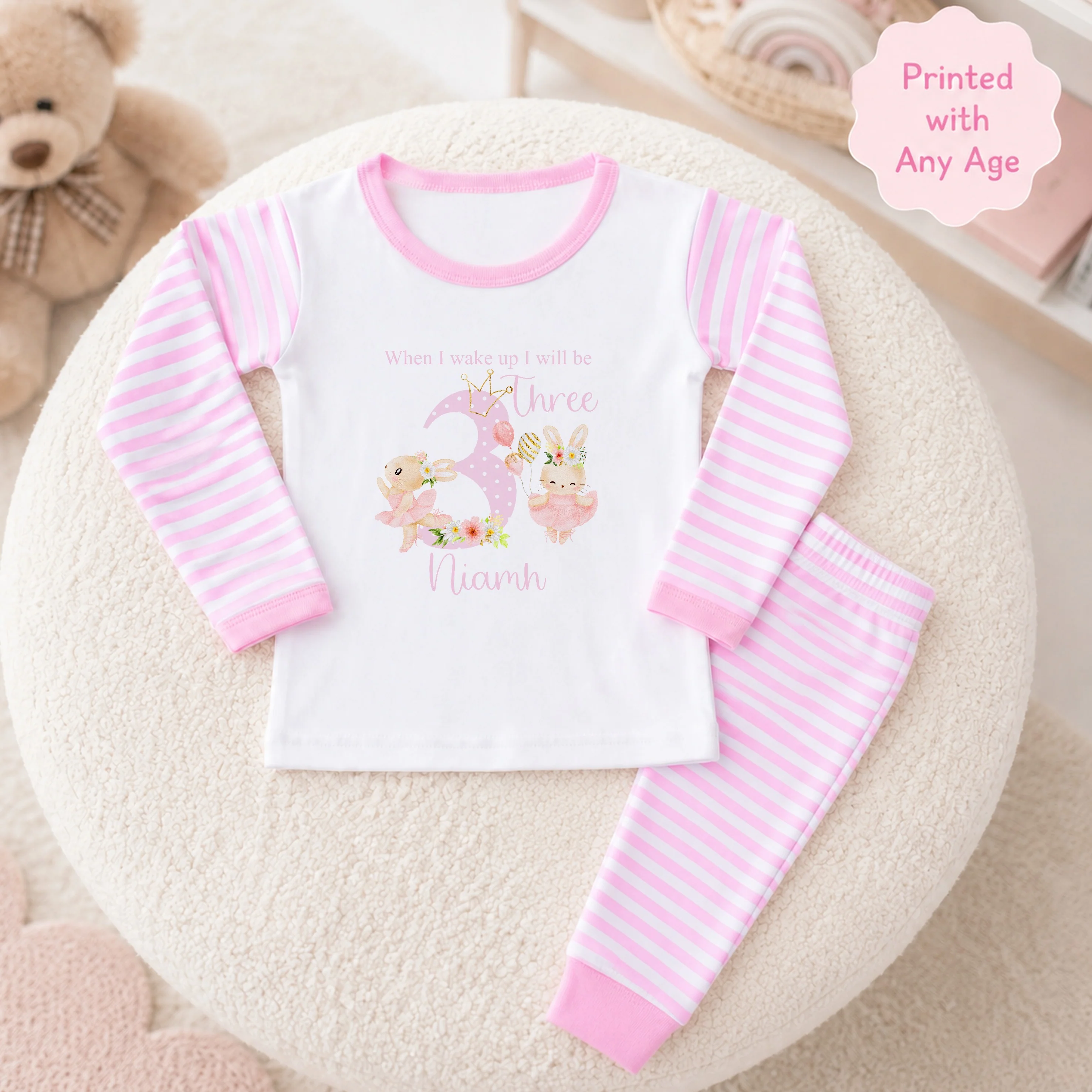 Personalised Spotty Ballerina Bunny Any Age Birthday Pyjamas