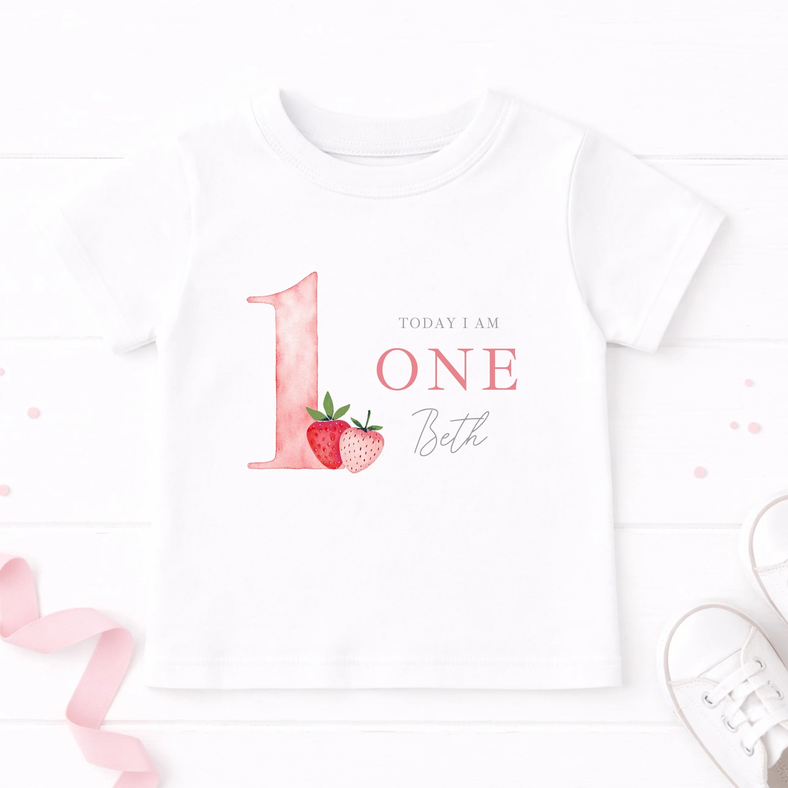 Personalised Strawberries Today I Am One First Birthday T-Shirt